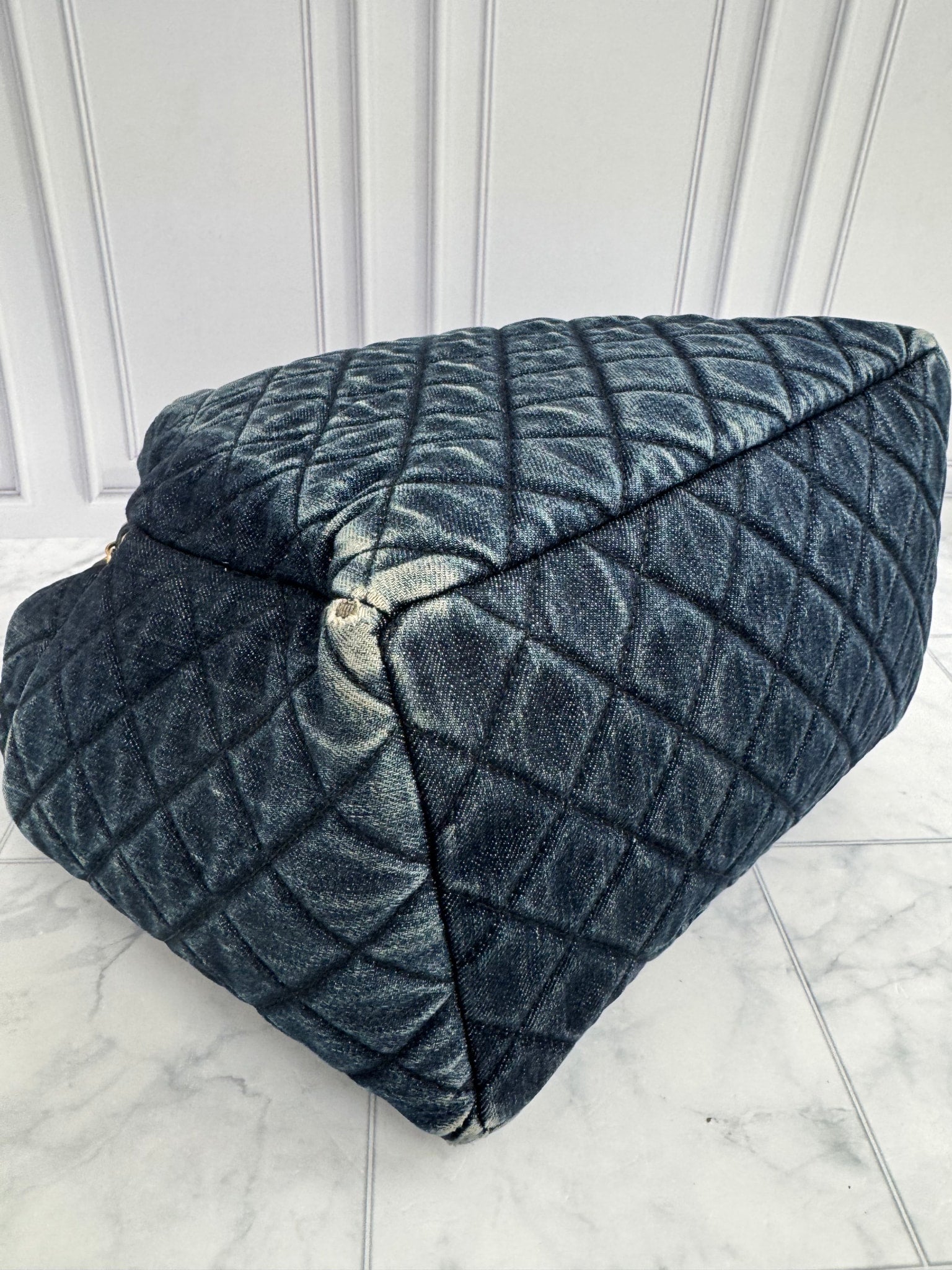 Chanel Quilted Denim Drawstring Bucket Bag