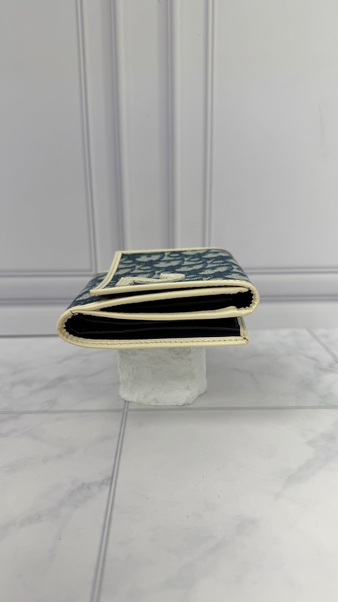 Christian Dior Blue Coated Canvas Oblique Trotter Compact Wallet 
