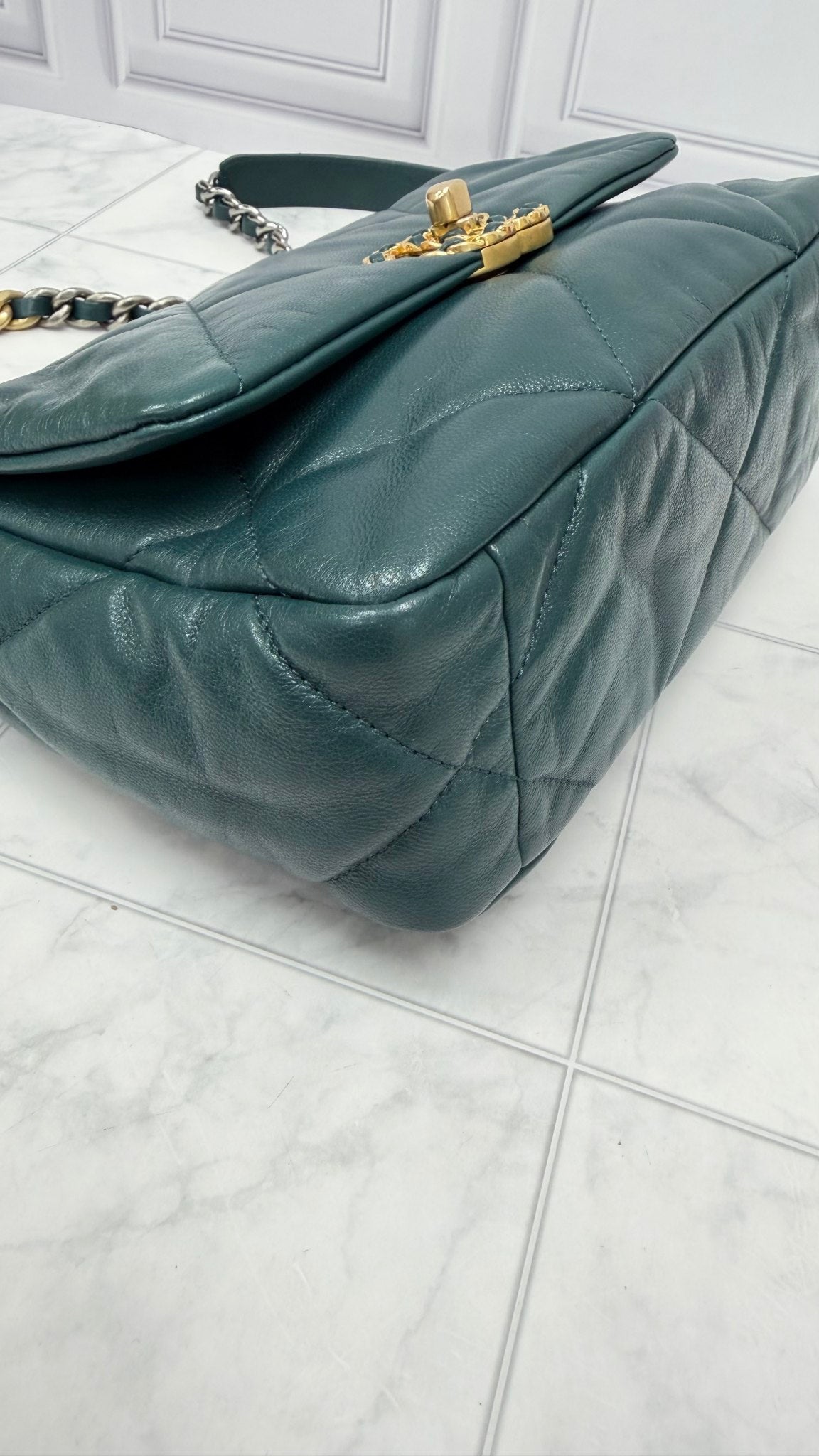 Chanel Turquoise Quilted Calfskin Small Chanel 19 Flap Bag