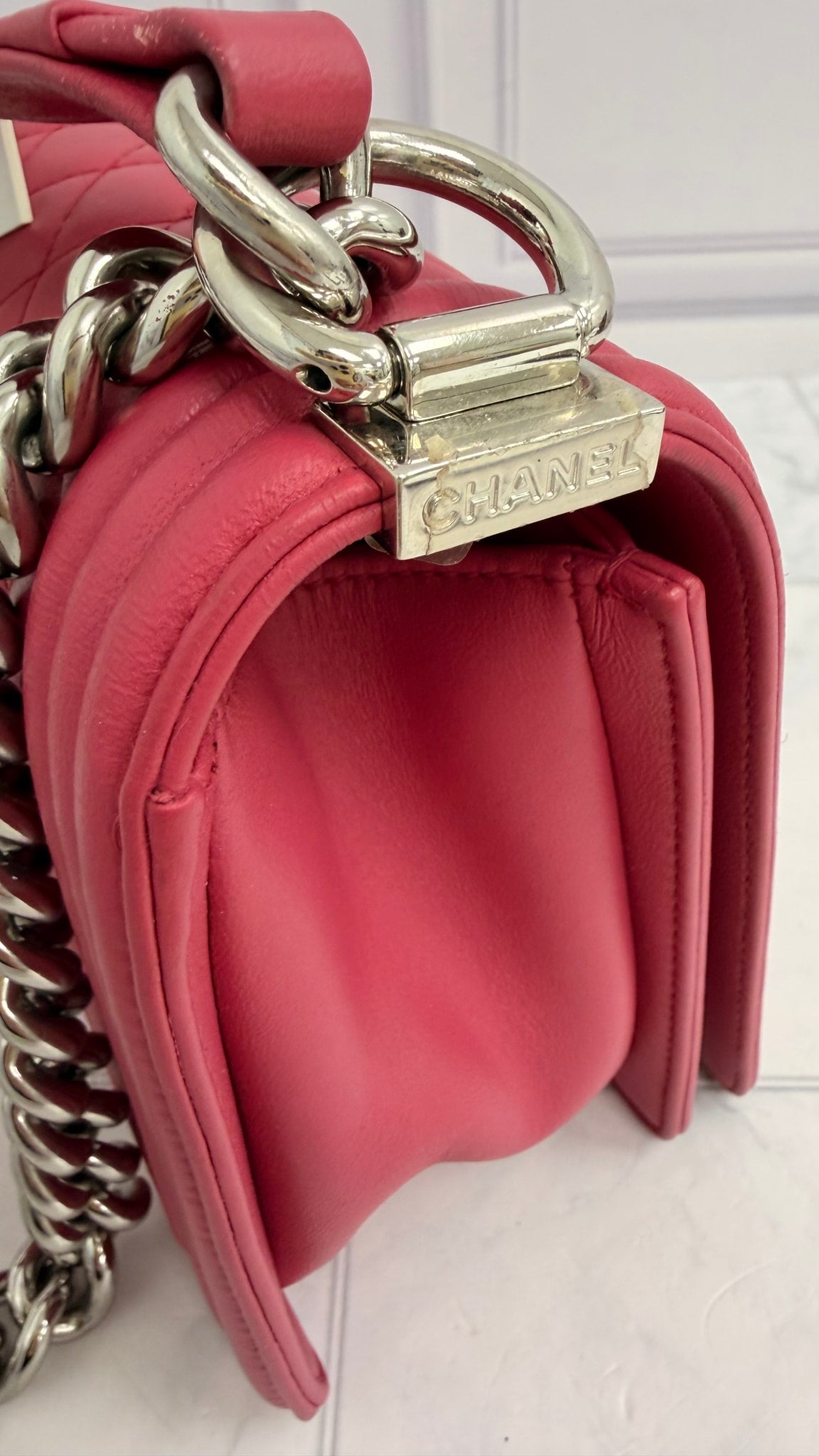 Chanel Fuchsia Quilted Lambskin Medium Boy Bag