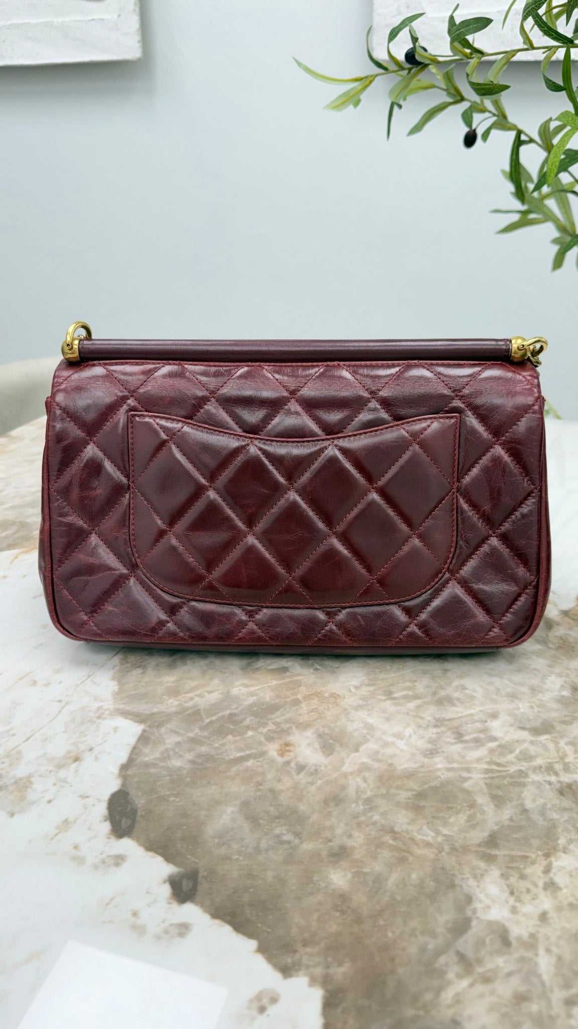 Chanel Burgundy Quilted Aged Calfskin Medium Bar Flap Bag