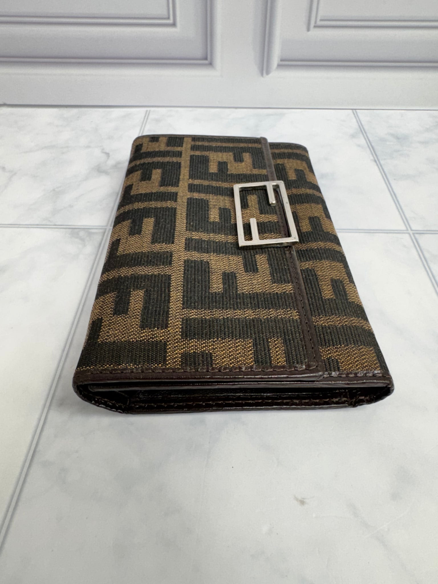 Fendi Brown And Black Zucca Canvas Compact Wallet