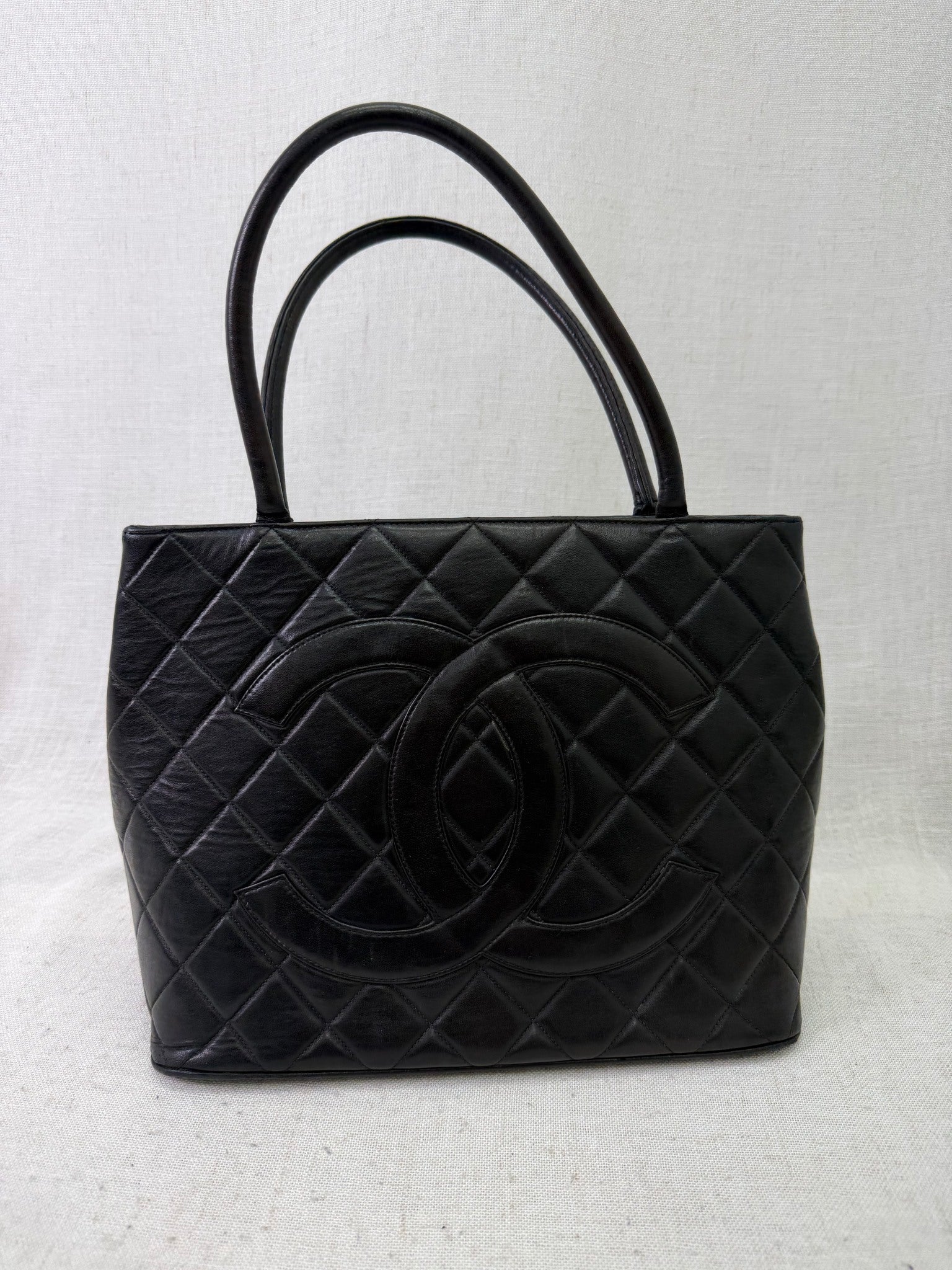 Chanel Vintage Black Quilted Calfskin Medallion Shoulder Bag