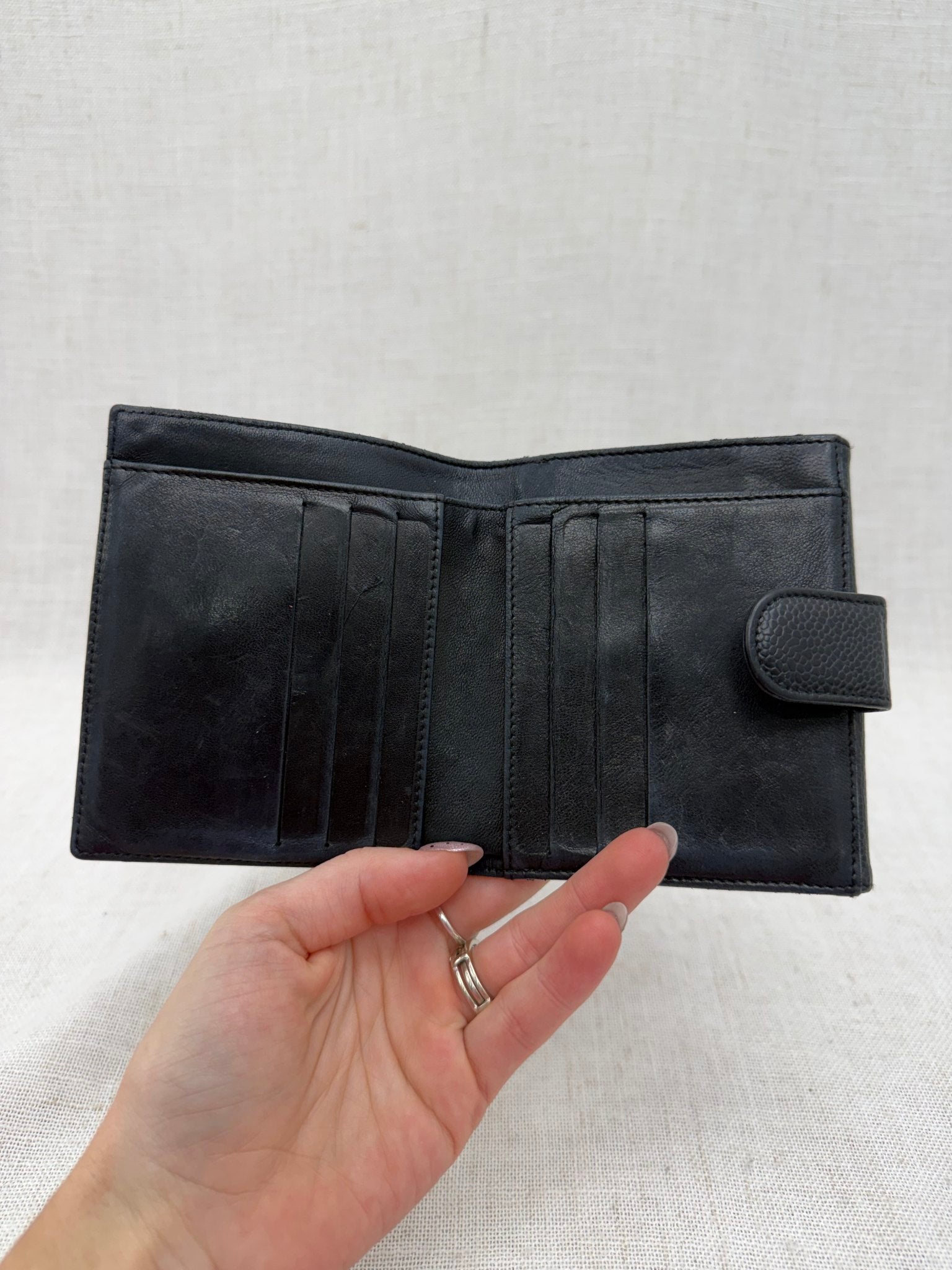 Chanel Vintage Black Caviar Leather CC Compact Wallet