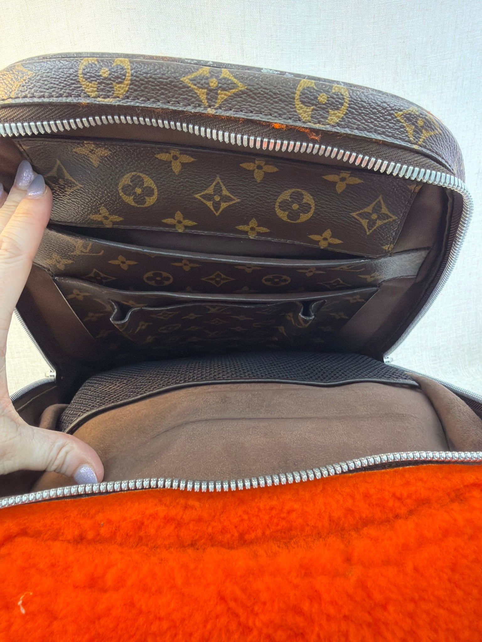Louis Vuitton x Marc Newson Monogram And Bright Orange Shearling Backpack