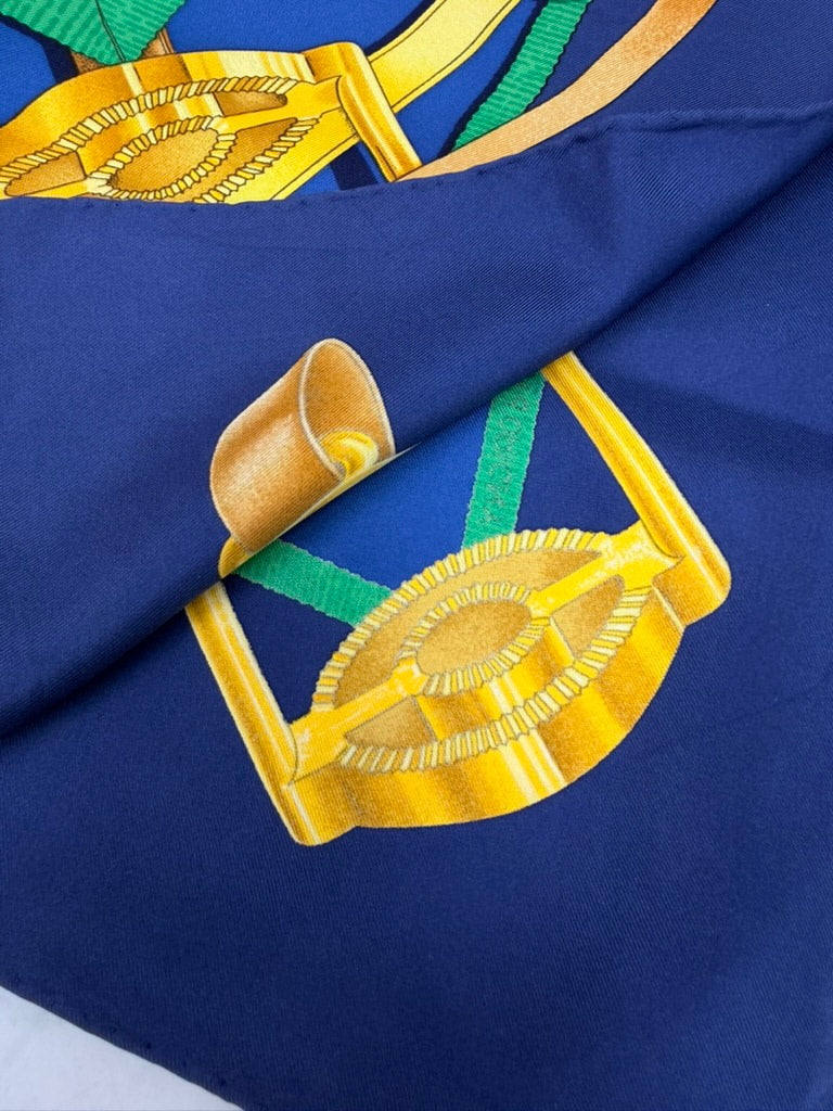 Hermes Blue Grand Manege Carre 90 Silk Scarf