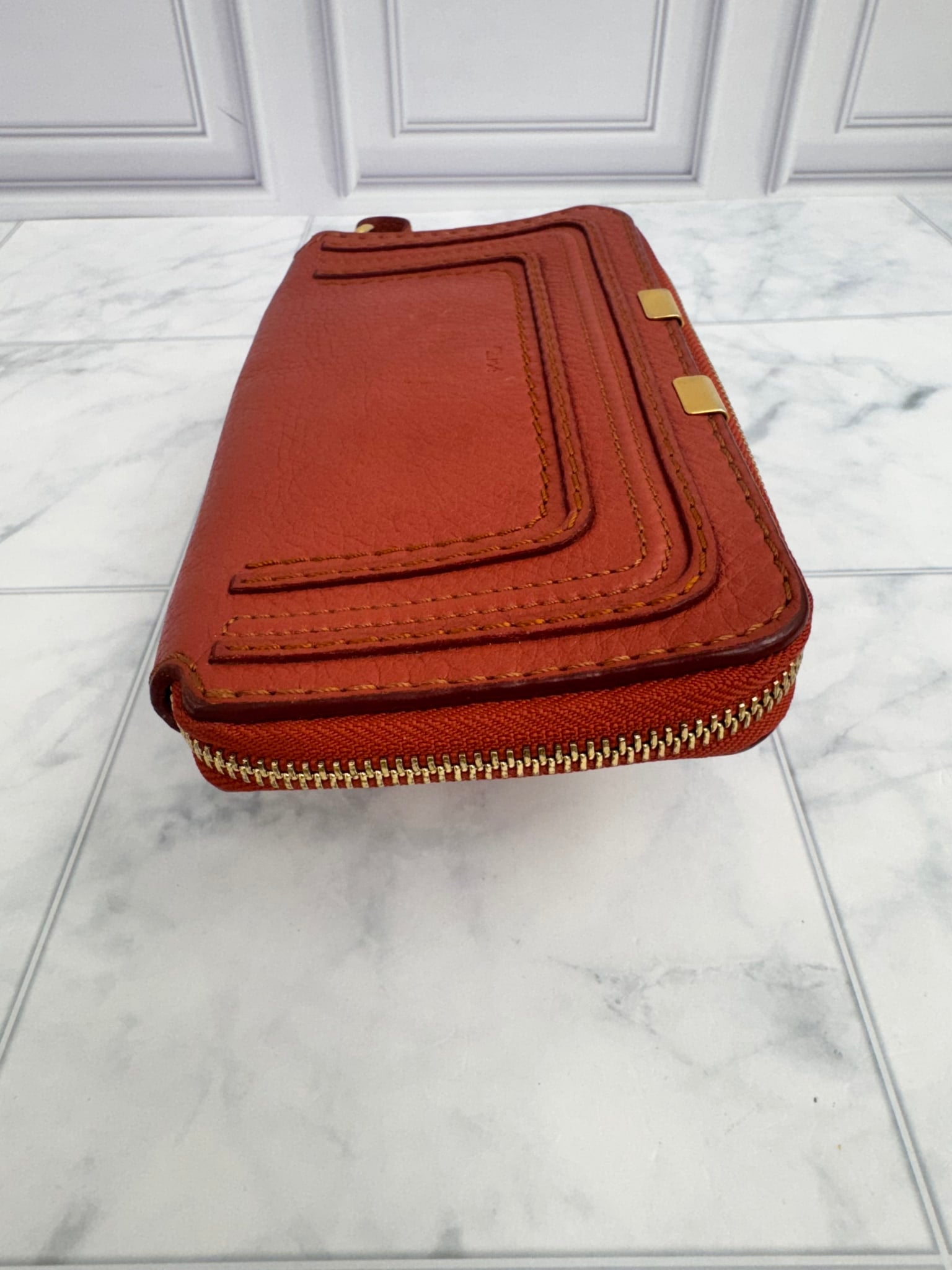 Chloe Red Leather Marcie Zippy Wallet