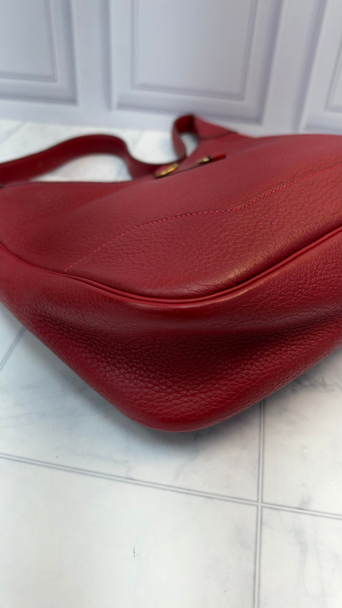 Hermes Red Taurillon Clemence Trim Shoulder Bag