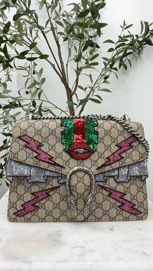 LIKE NEW - Gucci GG Supreme Embroidered Dionysus Handbag