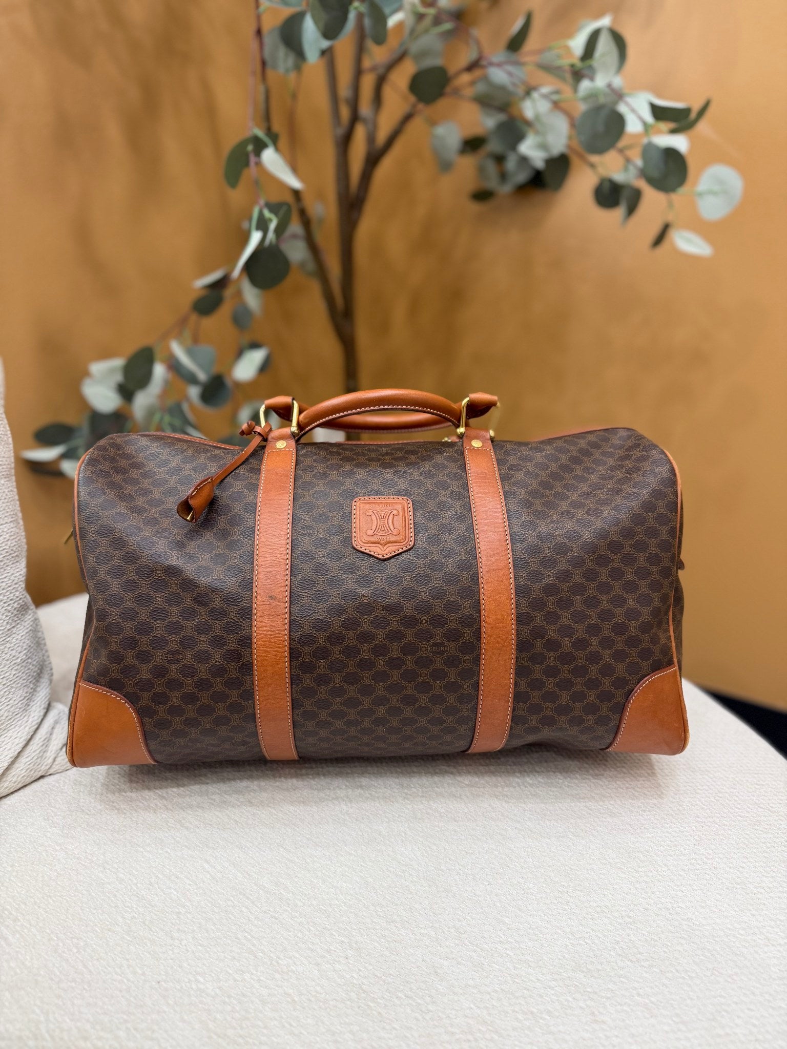 Celine Brown Coated Canvas Macadam Weekend Bag