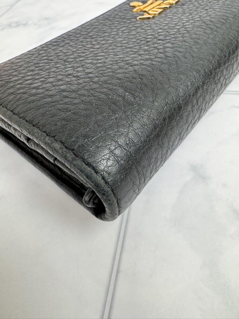 Prada Black Grained Leather Long Wallet