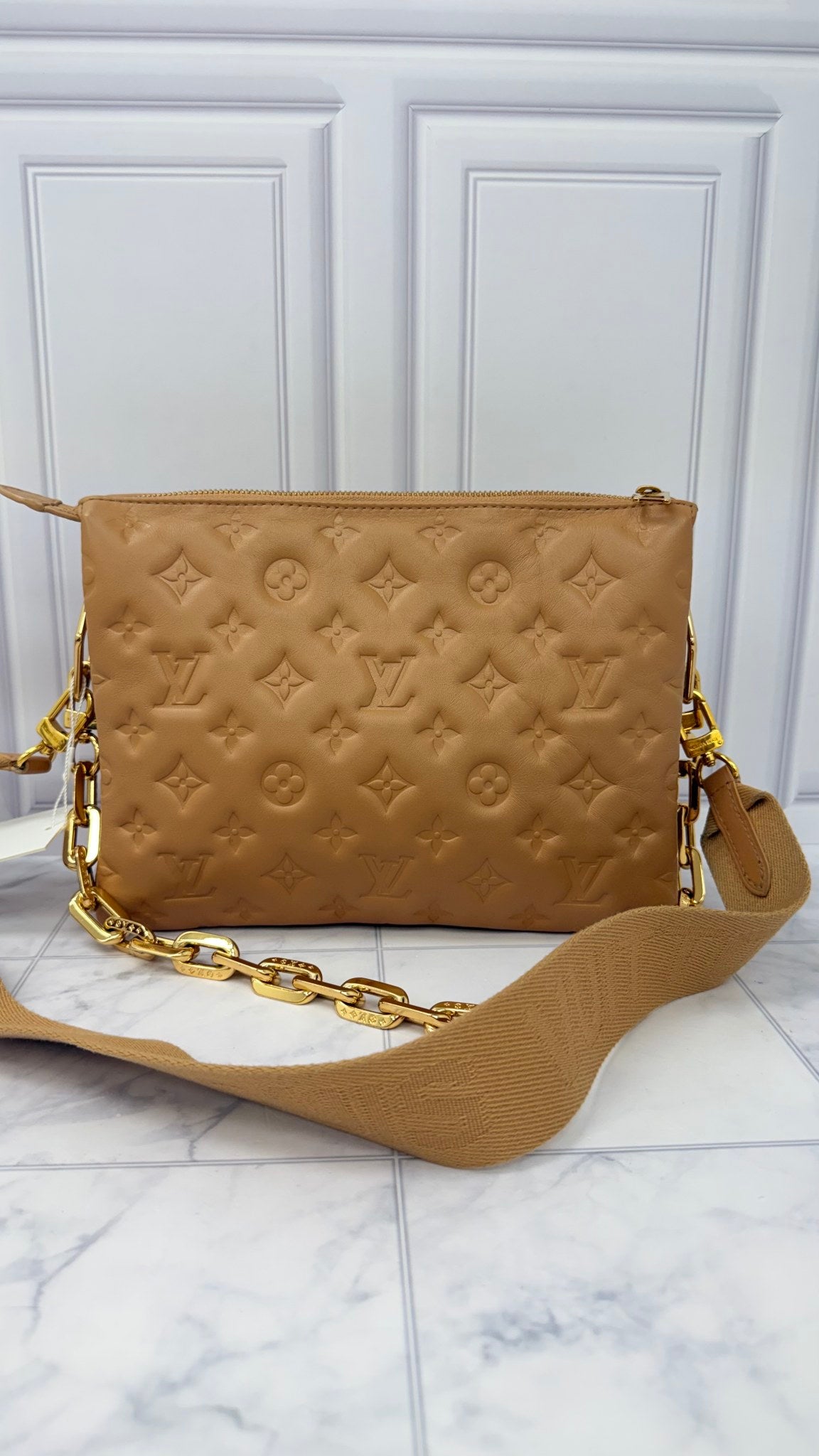 Louis Vuitton Tan Monogram Lambskin Leather Coussin PM Crossbody Bag 