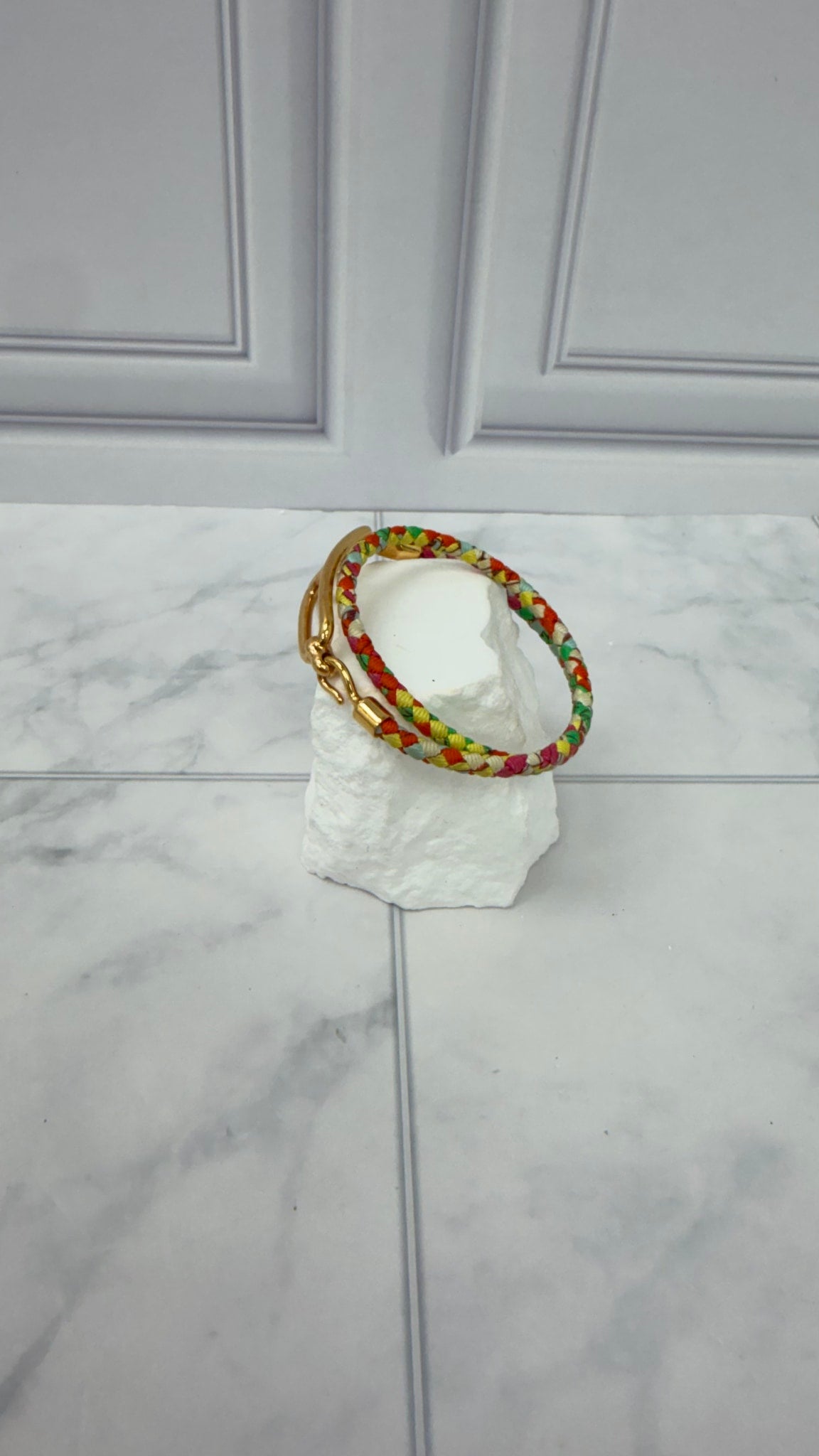 Hermes Multicolor Silk Roulis Double Tour Braided Bracelet