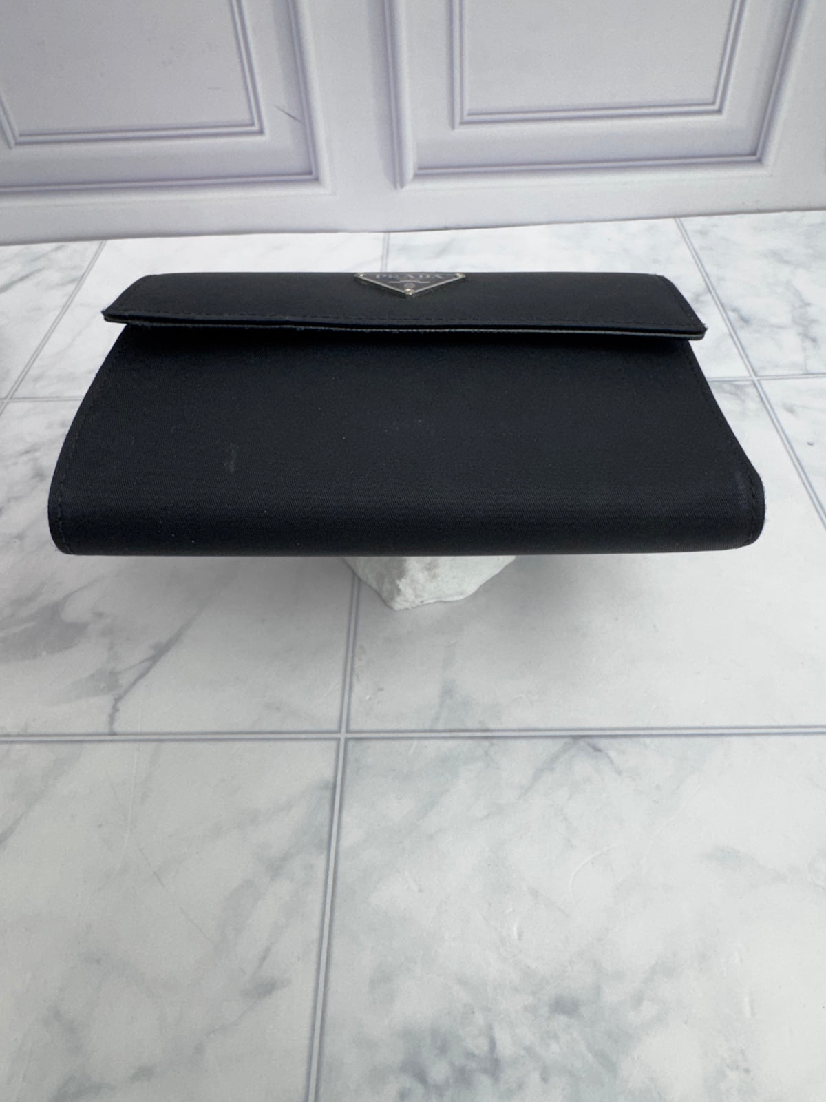 Prada Black Nylon Compact Snap Wallet