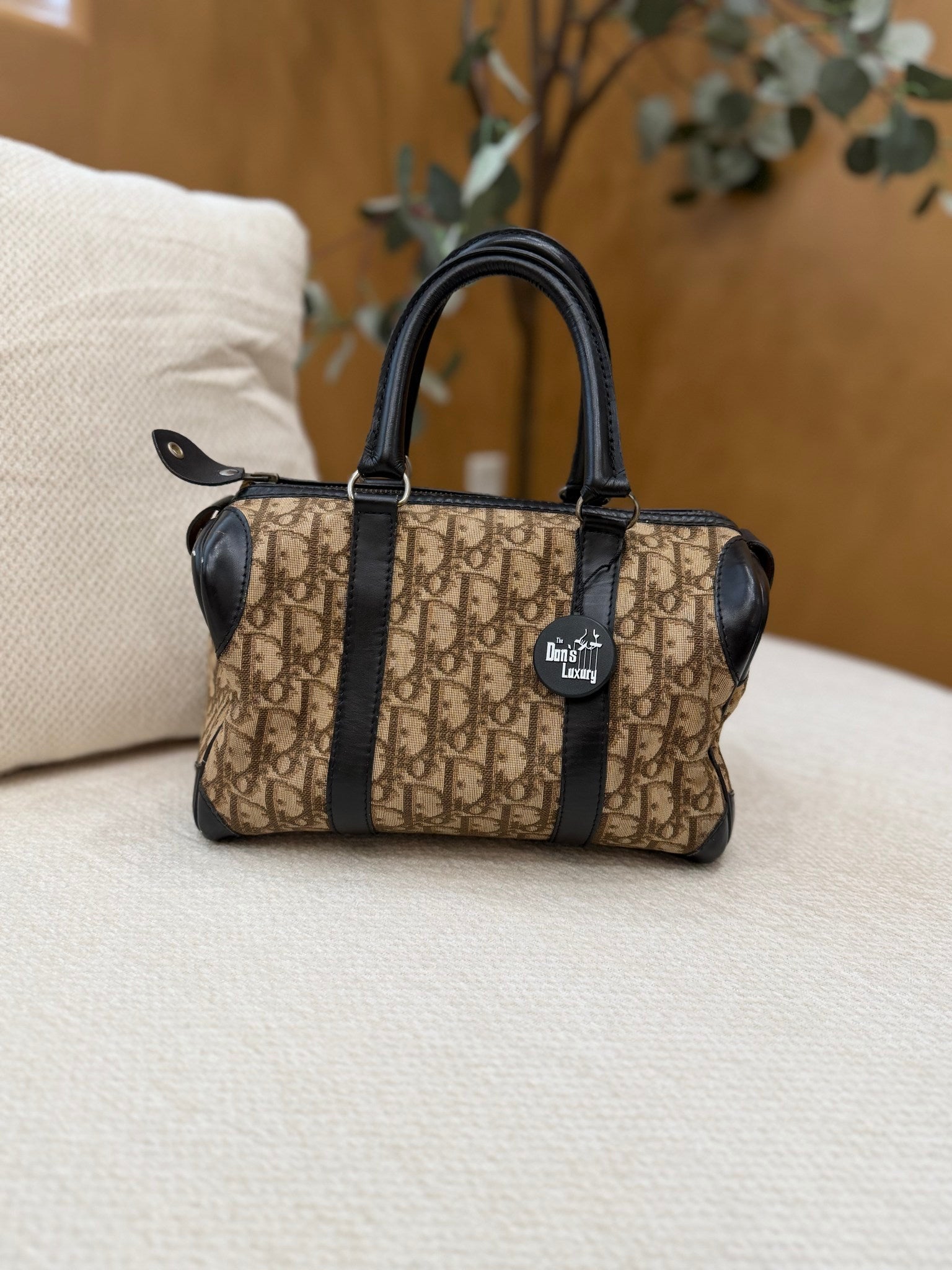 Christian Dior Vintage  Brown Trotter & Black Leather Boston Bag