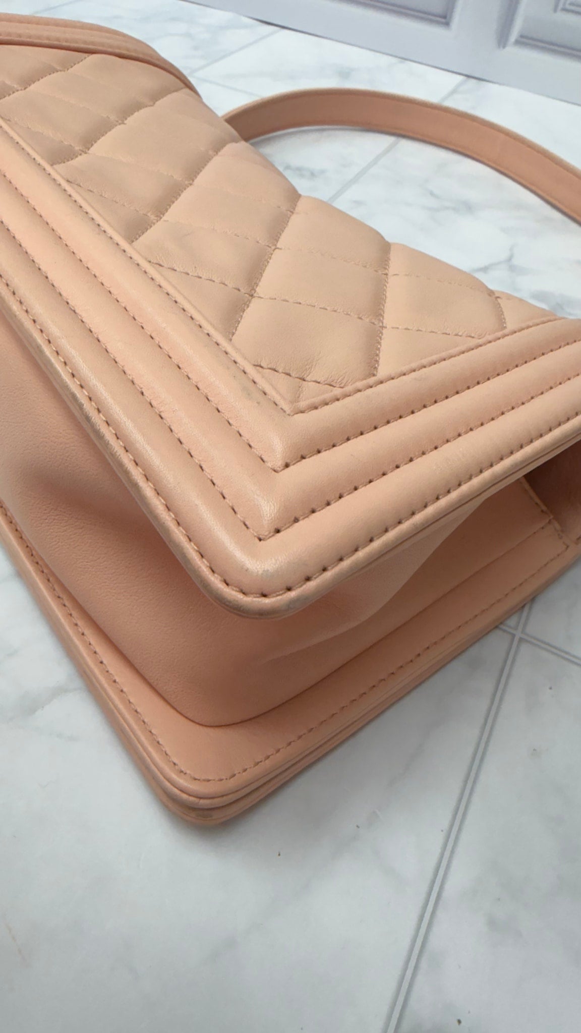 Chanel Light Pink Lambskin Leather Boy Bag 