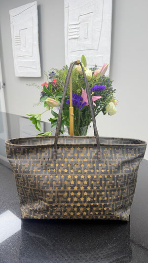 Fendi Brown Canvas Star Perforated Tote Bag