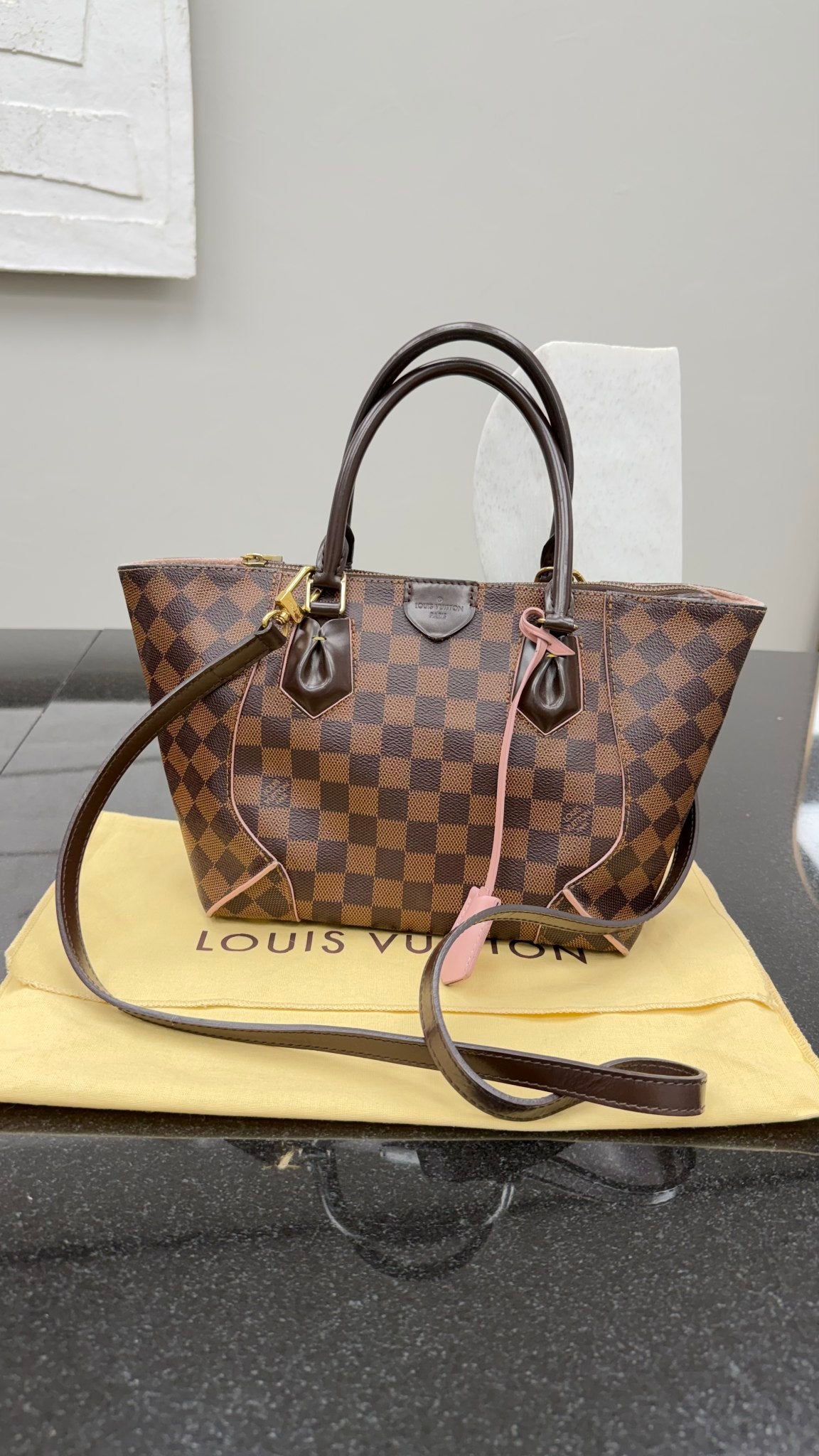 Louis Vuitton Damier Ebene & Pink Caissa PM 2Way Bag