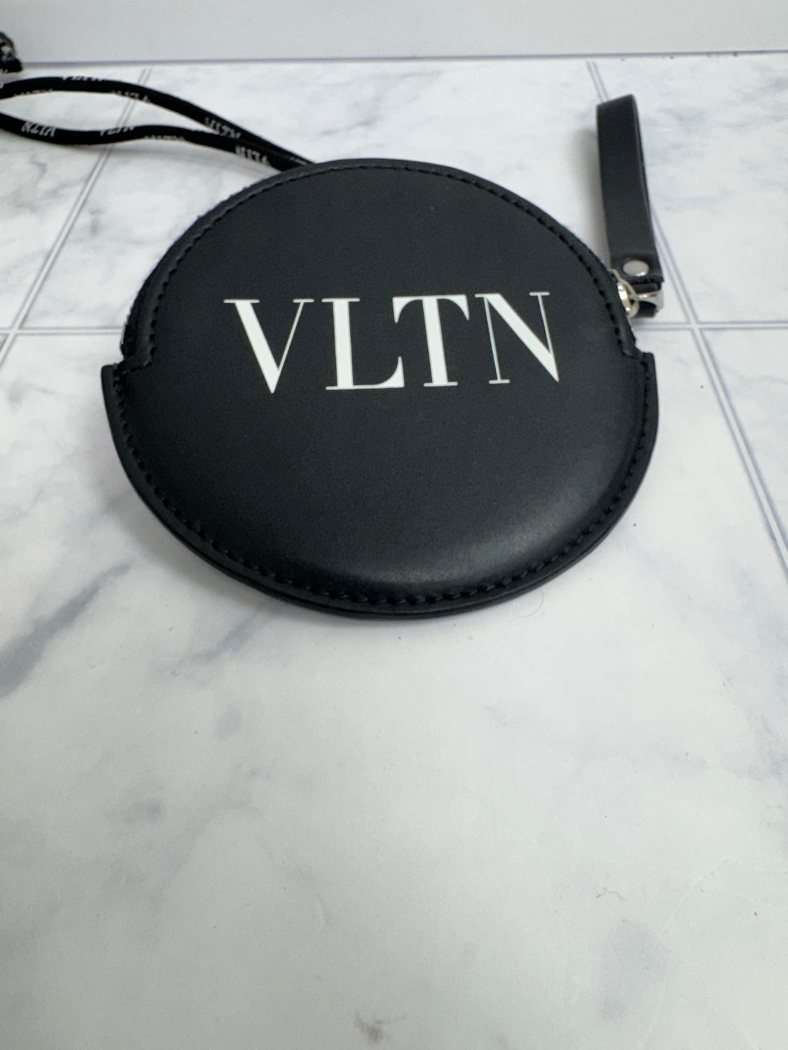 Valentino Black Leather Strap Coin Wallet