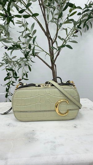 Chloe Green Croc Embossed Leather Vanity Handbag