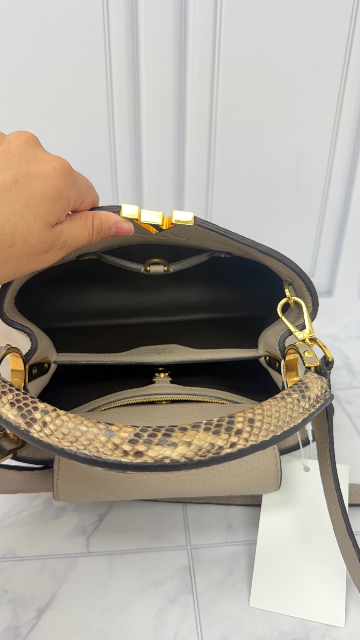 Louis Vuitton Grey And Python Taurillon Leather Capucines BB Handbag