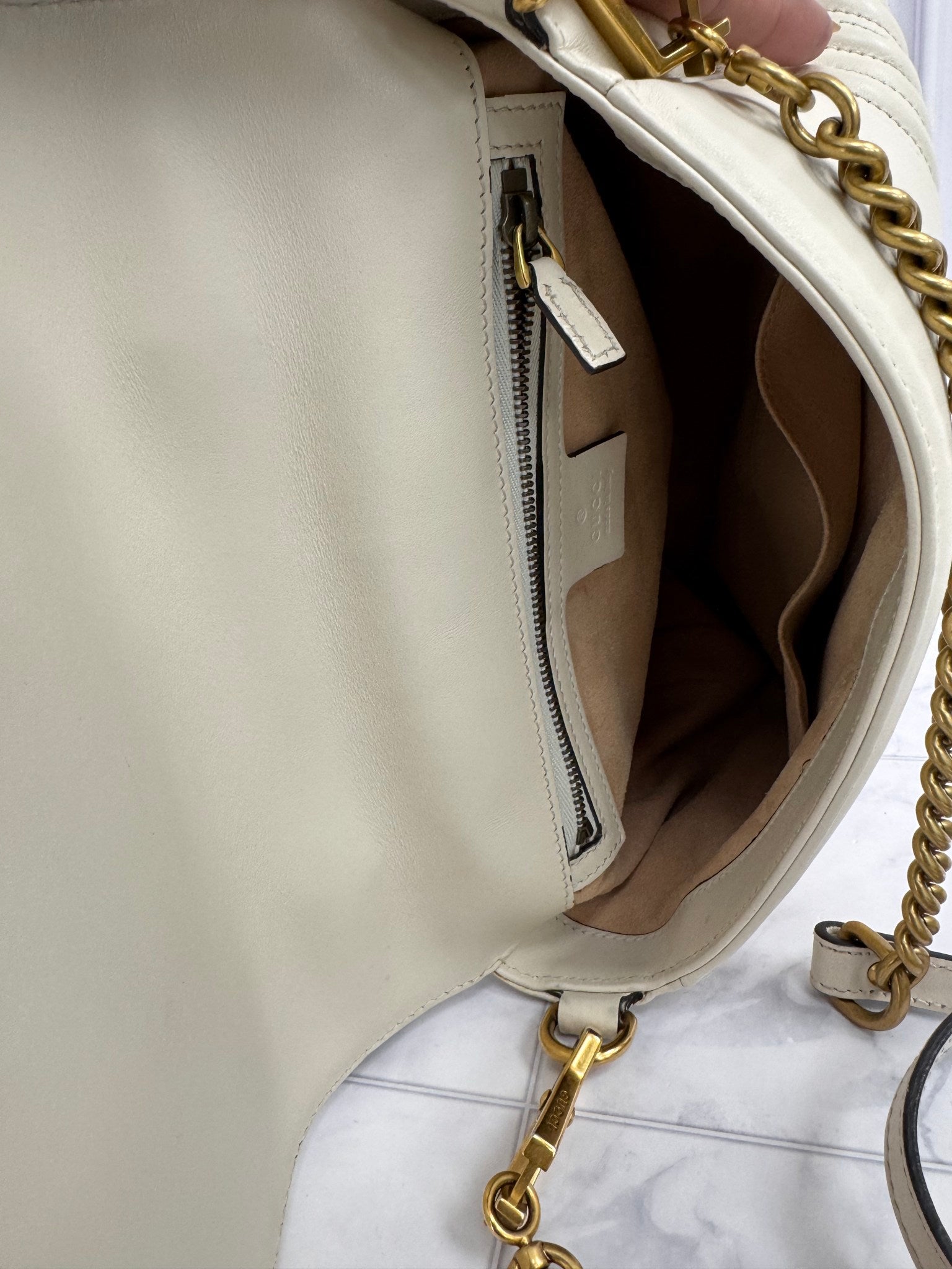 Gucci Cream Matelasse GG Marmont Small 2Way Bag