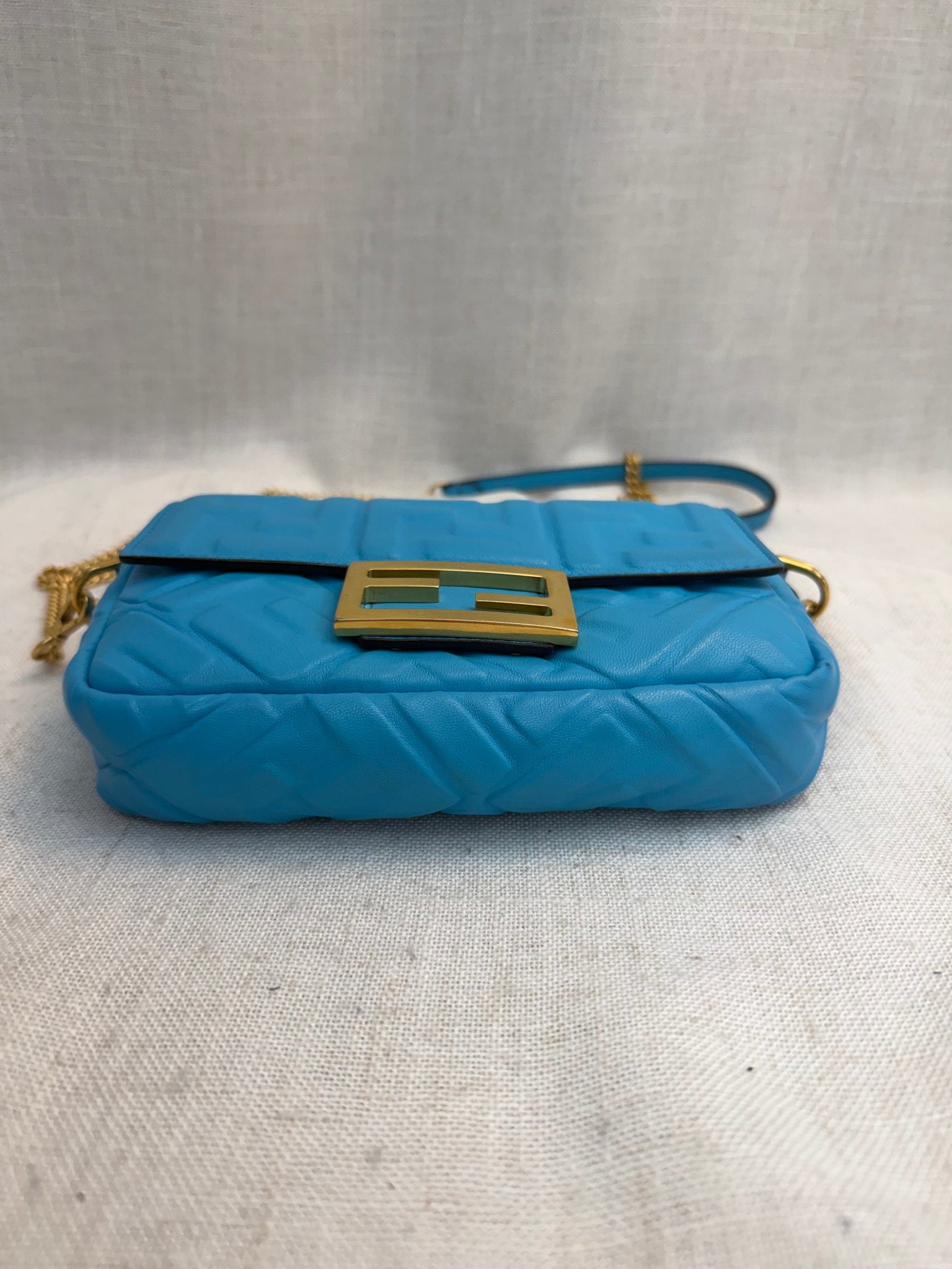 Fendi Blue Leather Baguette Mini Bag