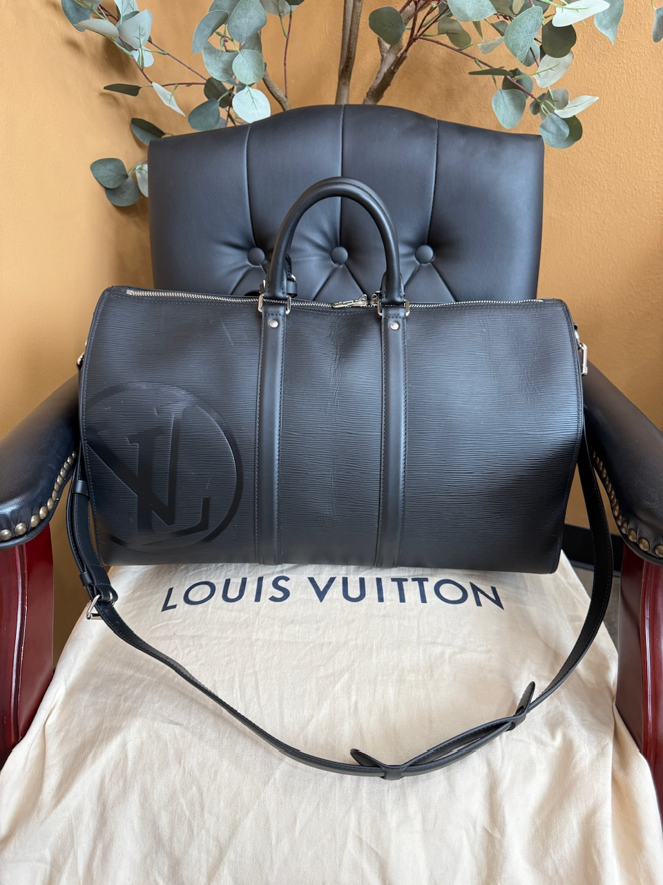 Louis Vuitton Black Epi Keepall Bandouliere 50