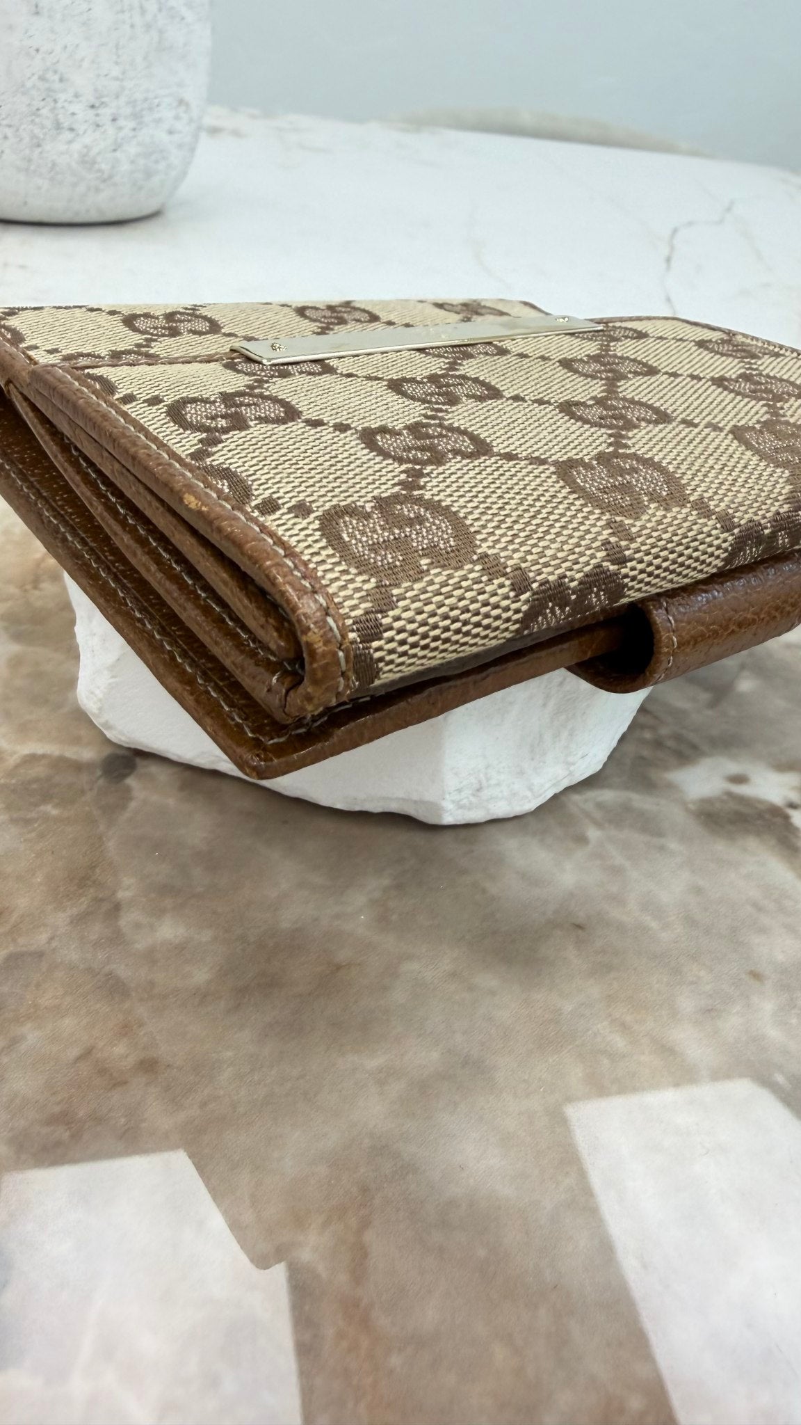 Gucci Brown GG Canvas Compact Snap Wallet