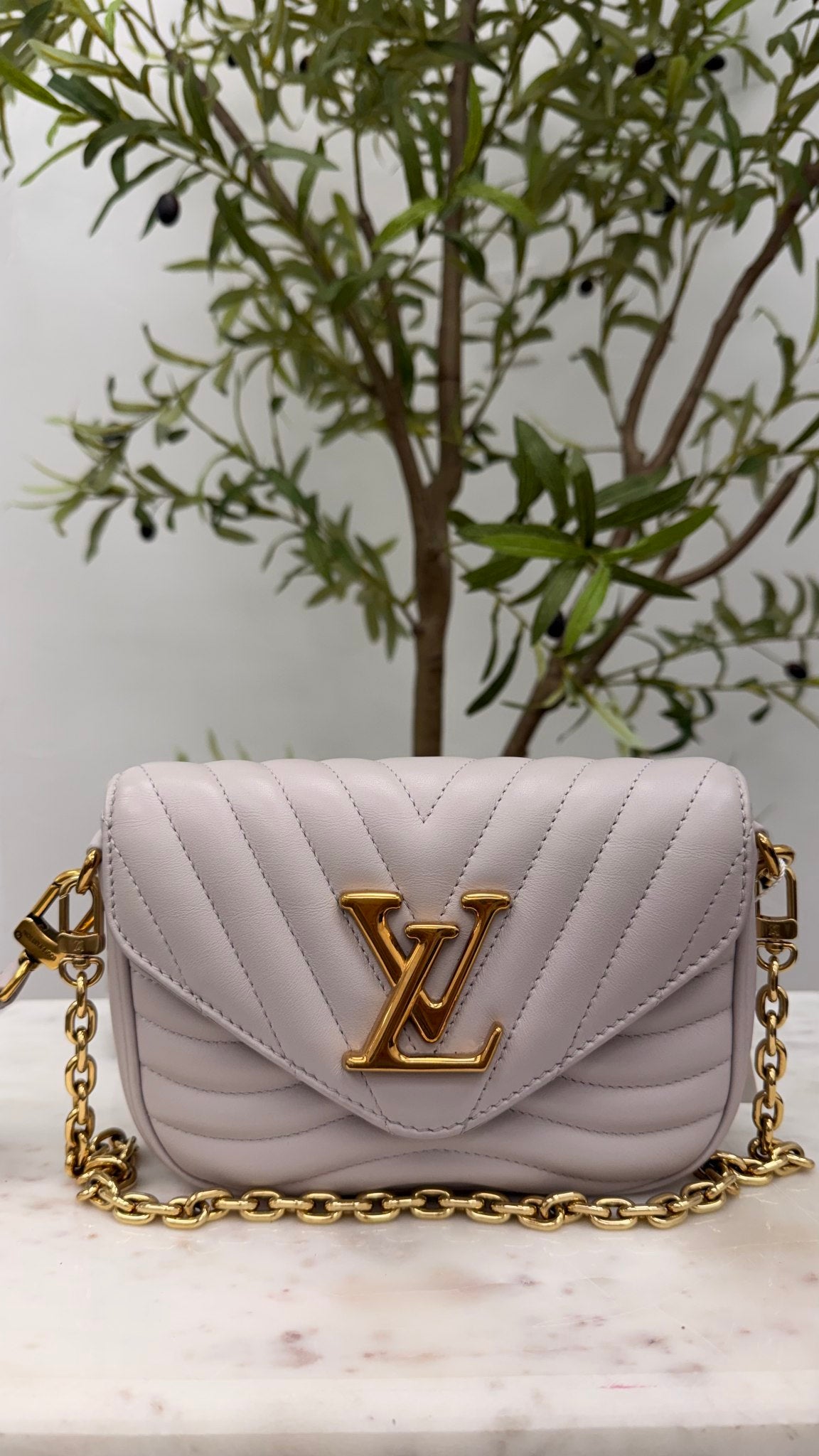 Louis Vuitton Grey Chevron Calfskin New Wave Chain Bag
