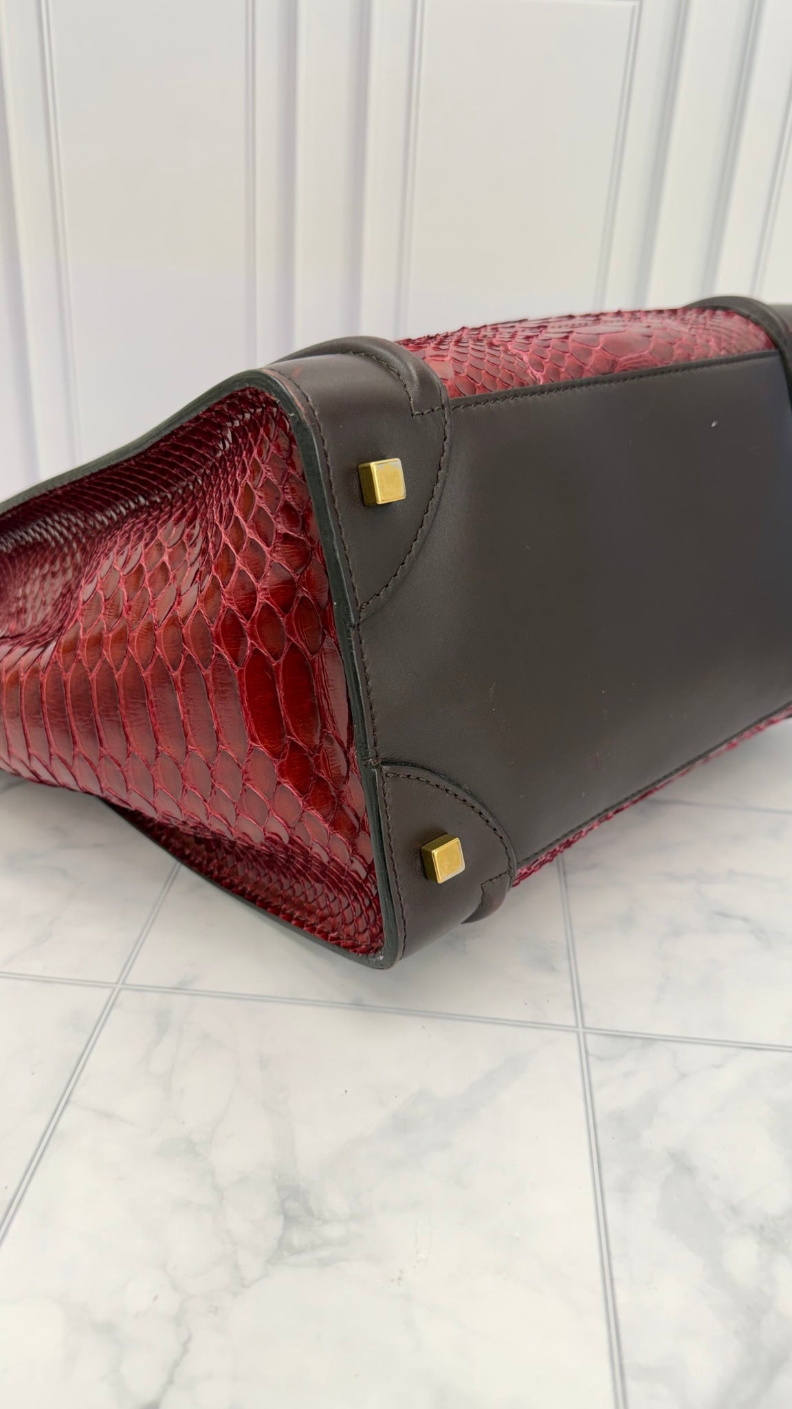 Celine Burgundy Python & Leather Mini Luggage Bag