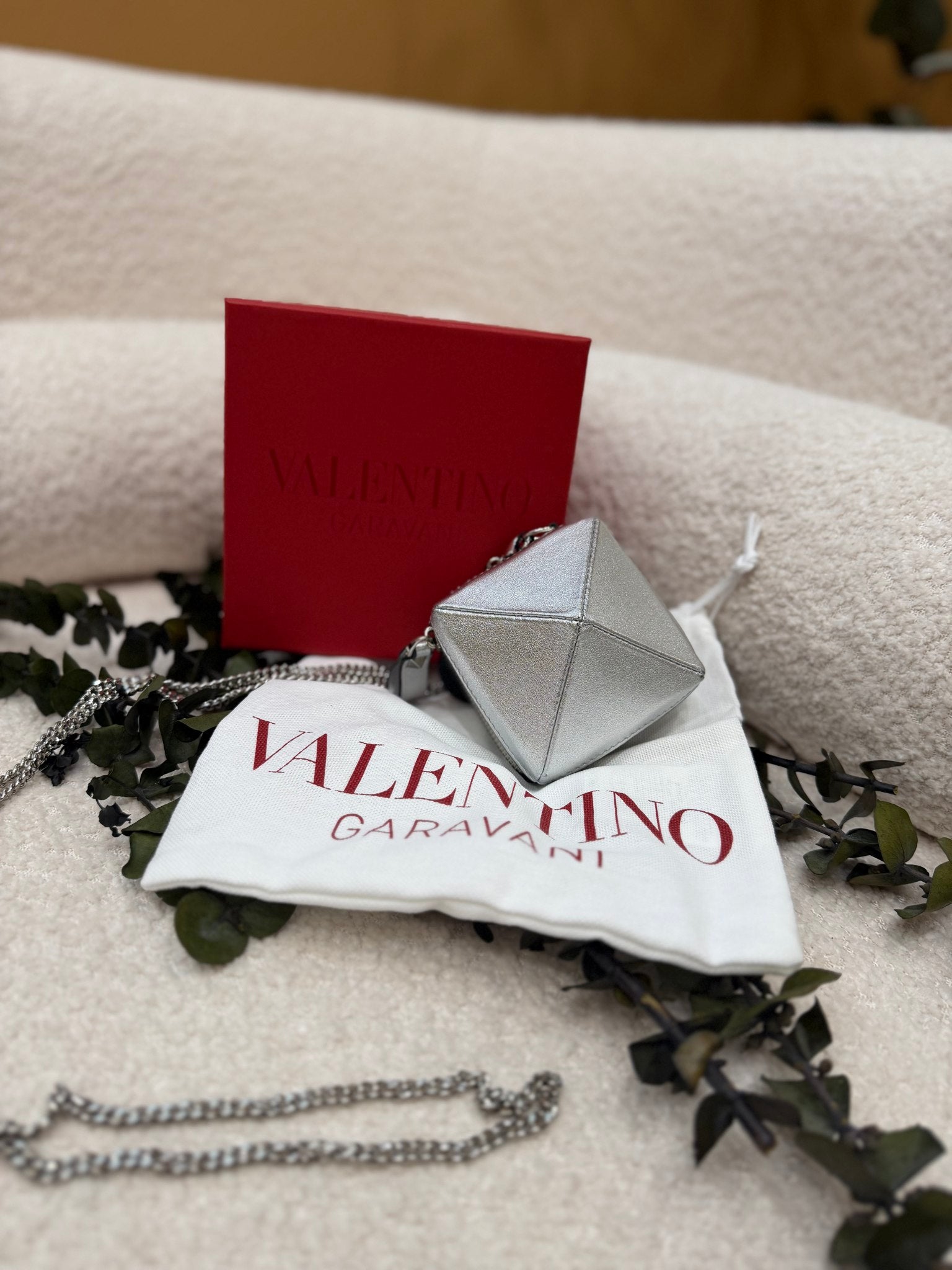 Valentino Silver Leather Mini Rockstud Bag