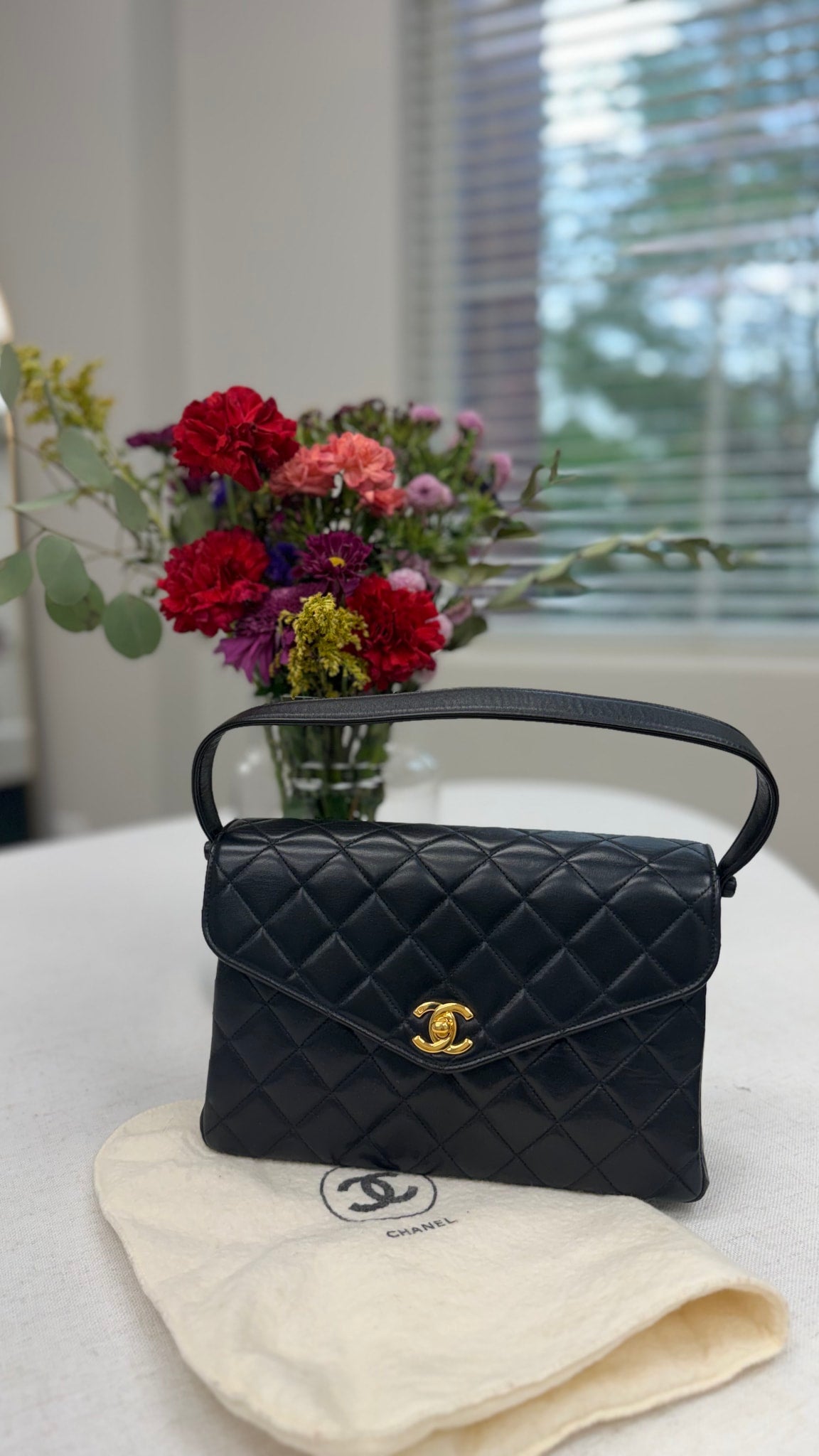 Chanel Black Lambskin Vintage Envelope Flap Shoulder Bag 
