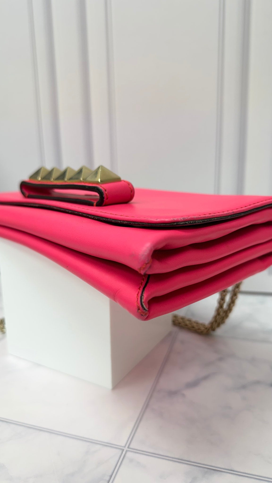 Valentino Neon Pink Leather Rockstud Shoulder Bag 