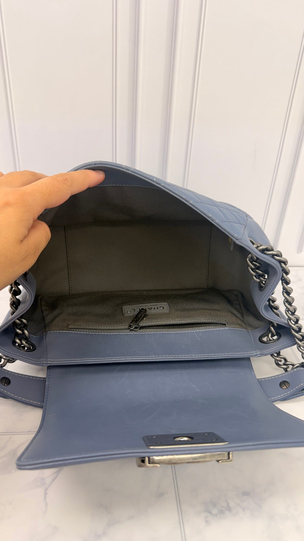 Chanel Dusty Blue Lambskin Leather Old Medium Boy Bag