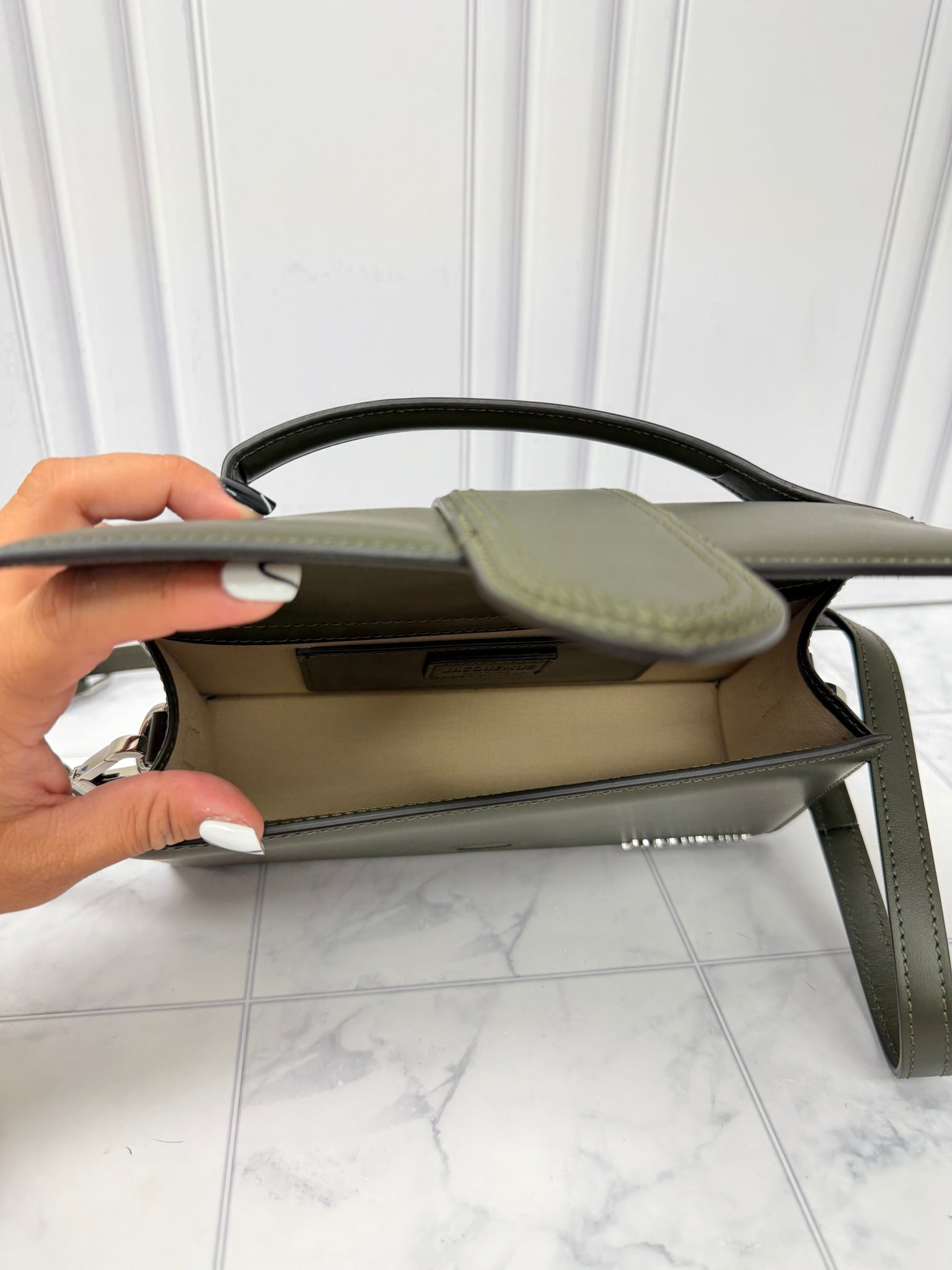 BRAND NEW - Jacquemus Olive Green Leather Le Grand Bambino Handbag 2Way Handbag
