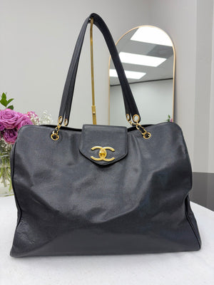Chanel Black Caviar Supermodel Tote Bag