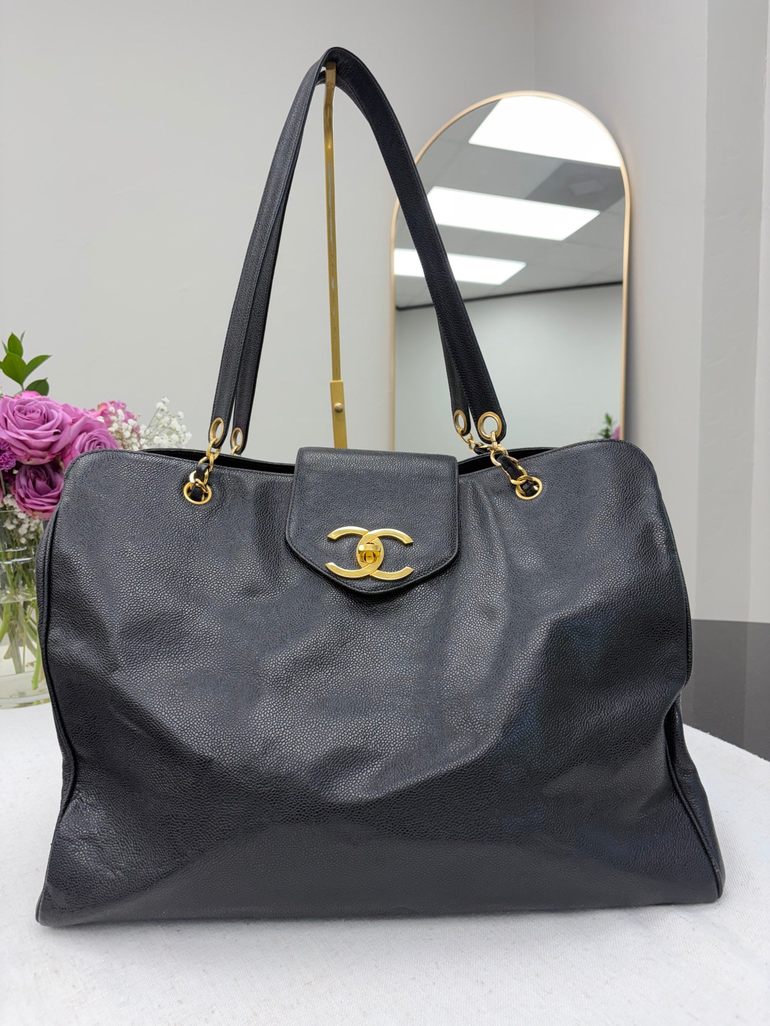 Chanel Black Caviar Supermodel Tote Bag 
