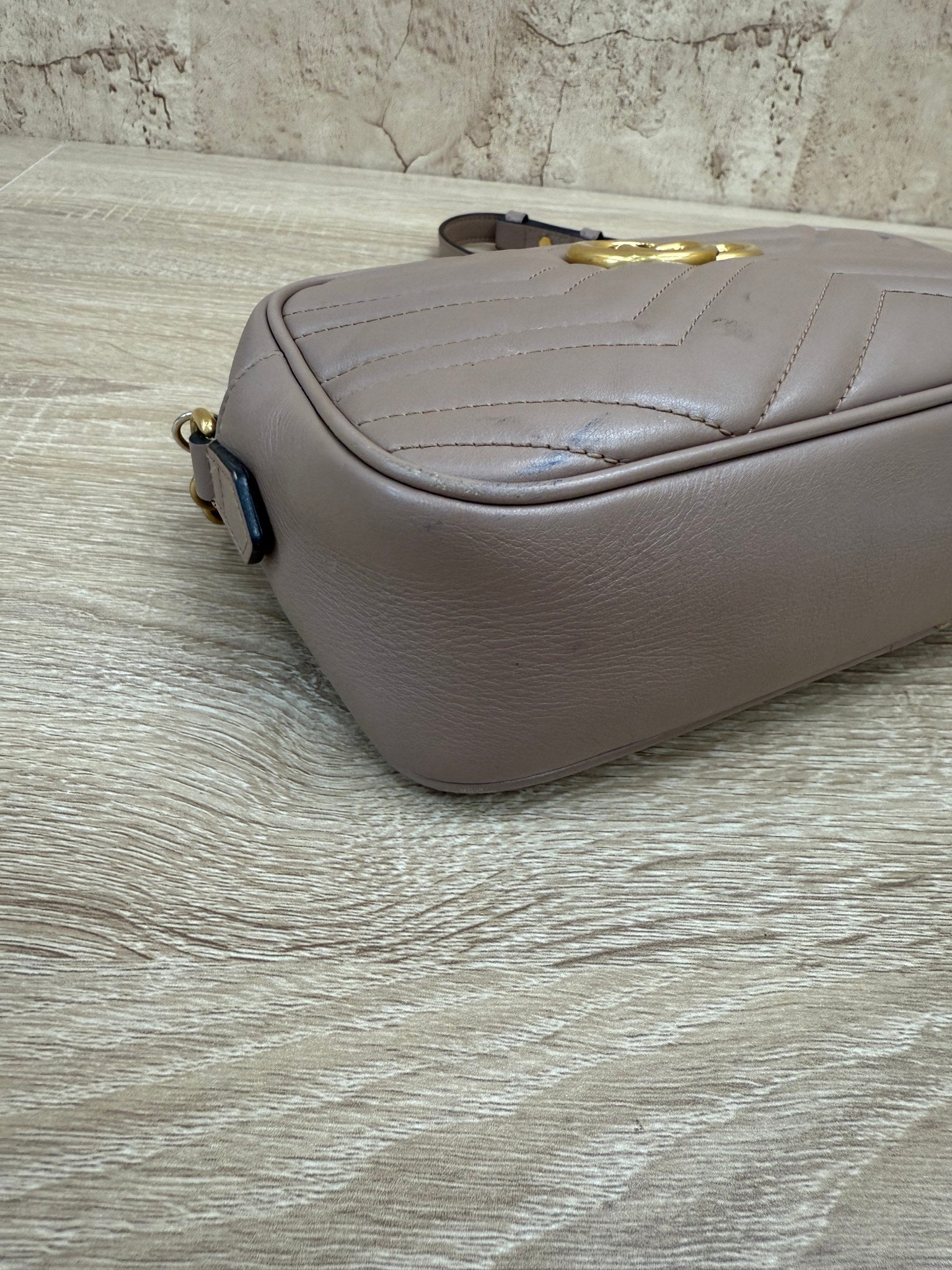 Gucci Porcelain Rose Calfskin Small Marmont Chain Shoulder Bag 