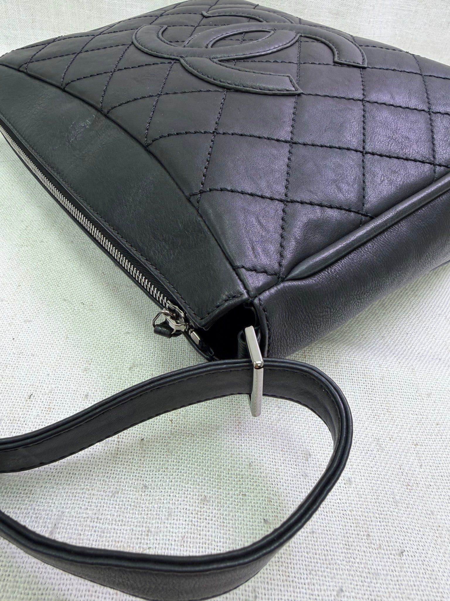Chanel Vintage Black Quilted Lambskin Timeless CC Hobo Bag