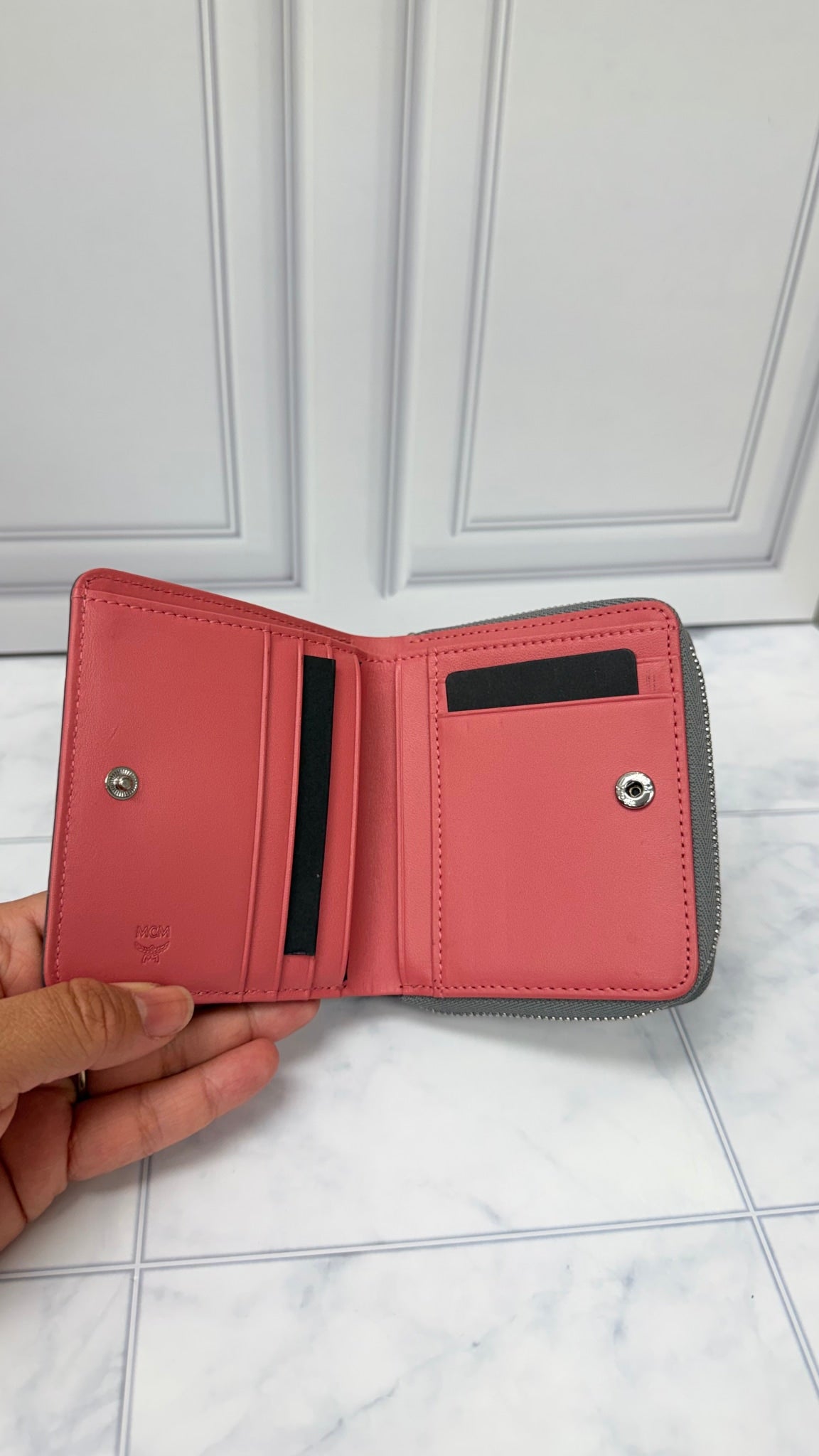 MCM Grey Leather Star Eye Rabbit Compact Wallet