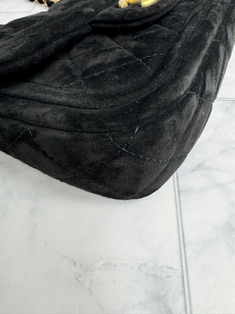 Chanel Black Diamond Quilted Velvet Mini Flap Bag
