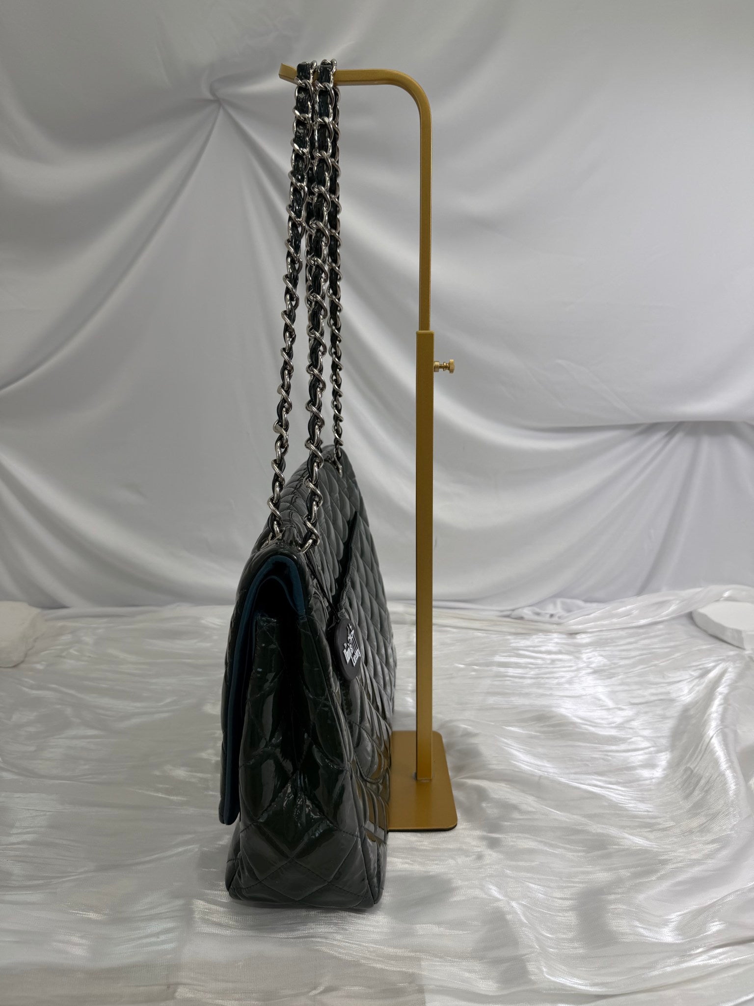 Chanel Dark Green Quilted Patent Leather Maxi Double Flap Bag