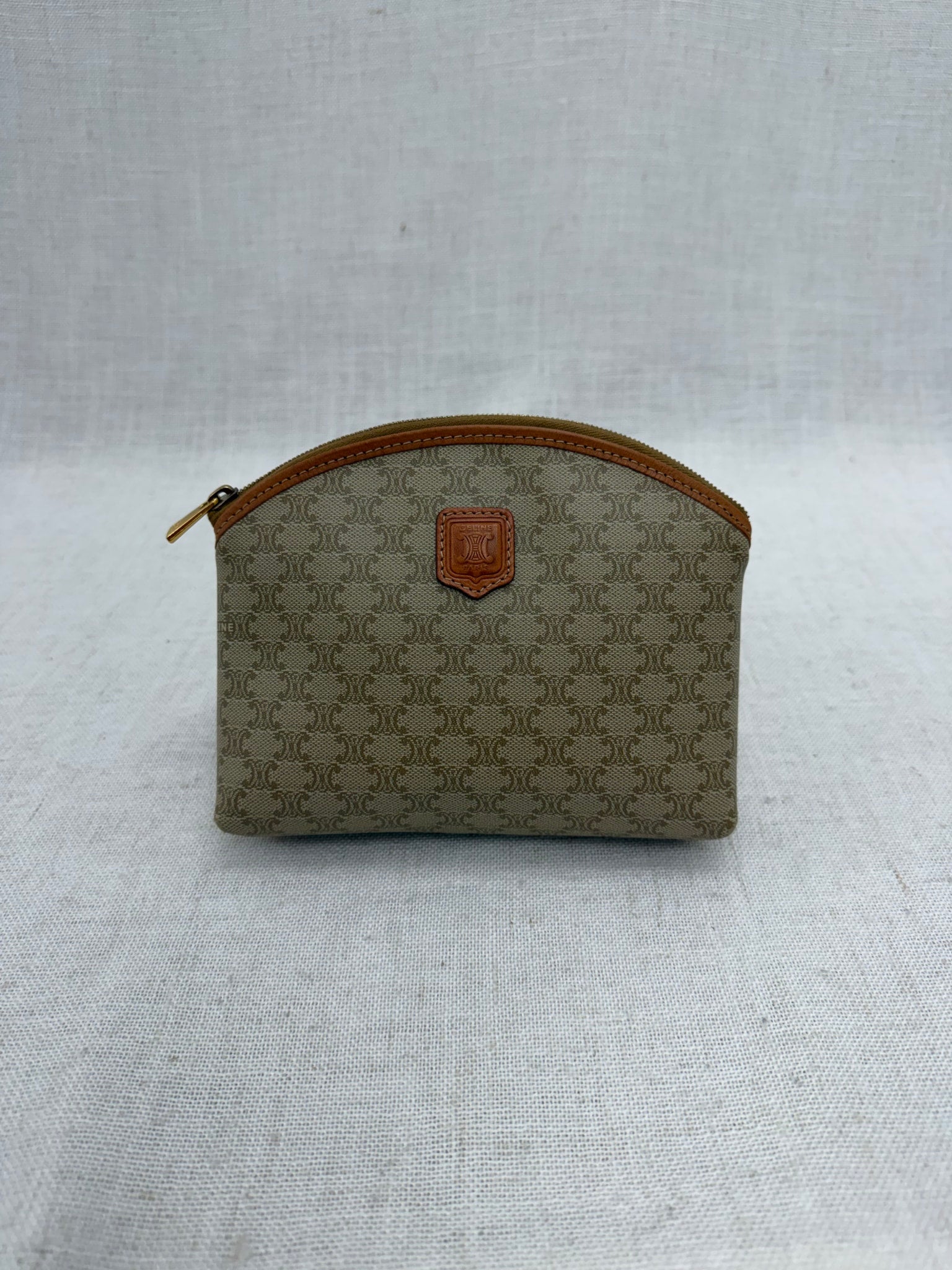 Celine Beige Macadam Coated Canvas Cosmetic Pouch