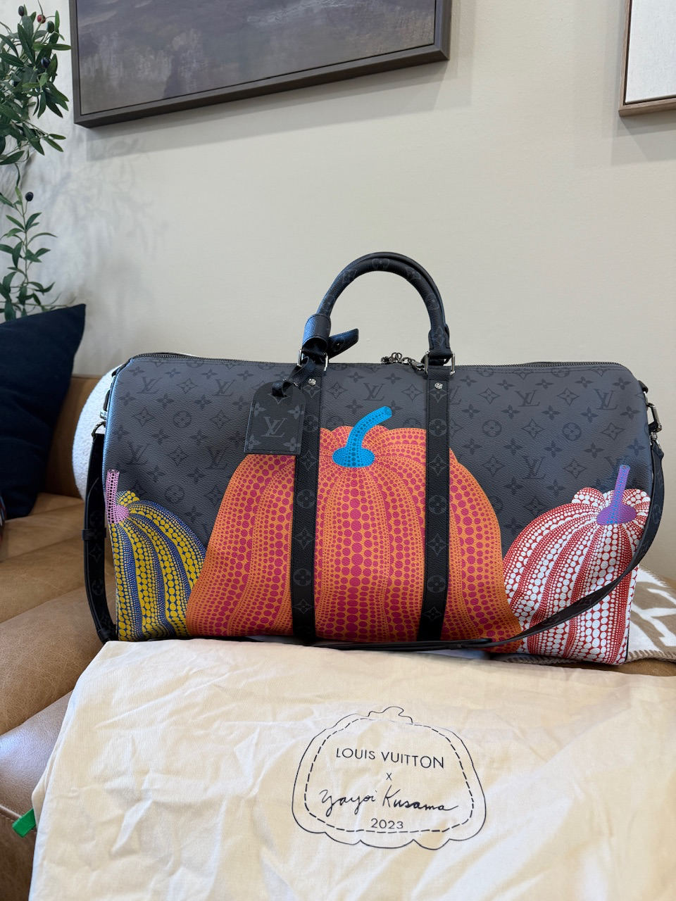 BRAND NEW- Louis Vuitton x Kusama Monogram Eclipse Reverse Pumpkin Keepall Bandouliere 55