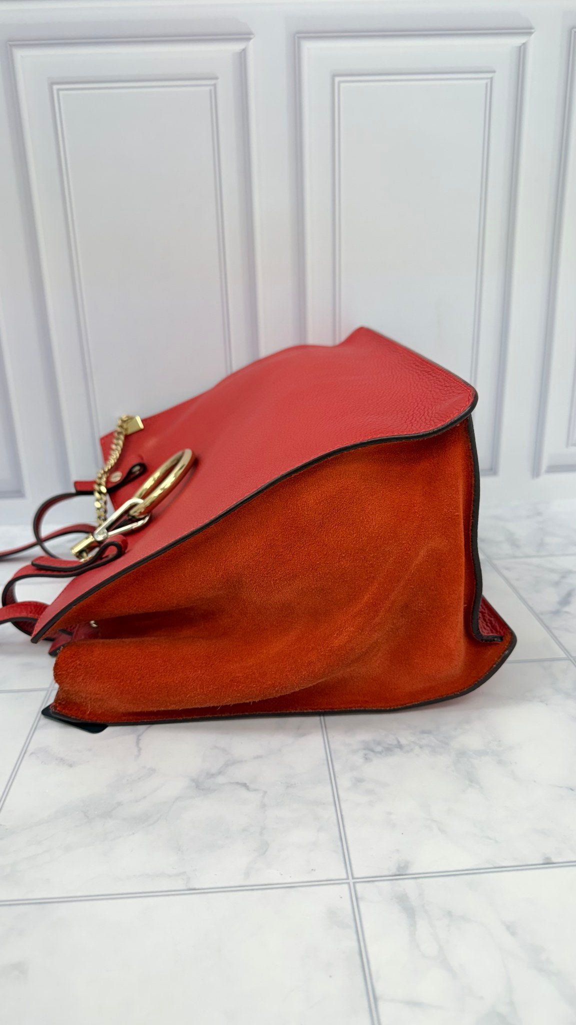 Chloe Red Grained Leather Faye Tote Bag