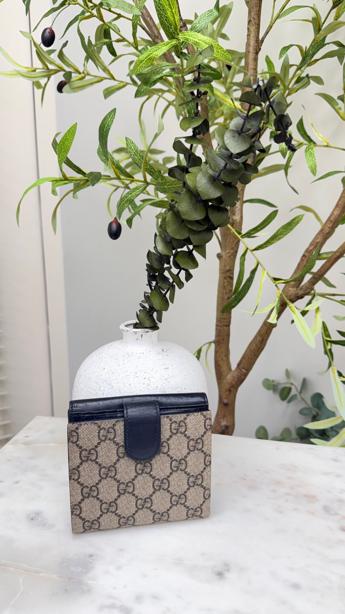 Gucci Black GG Supreme Pearl Studded French Wallet