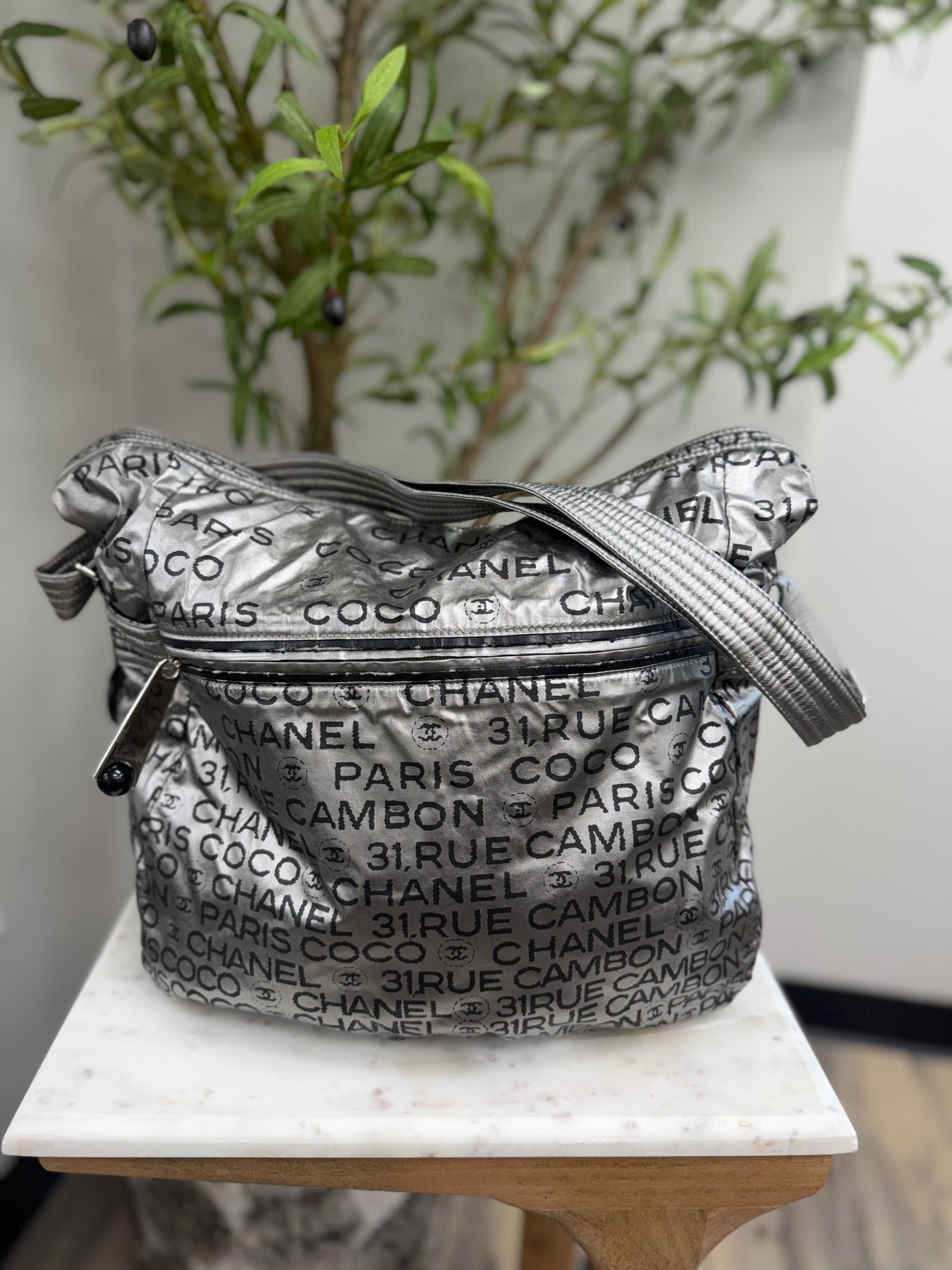 Chanel Silver Coated Canvas Unlimited Line Shoulder Bag