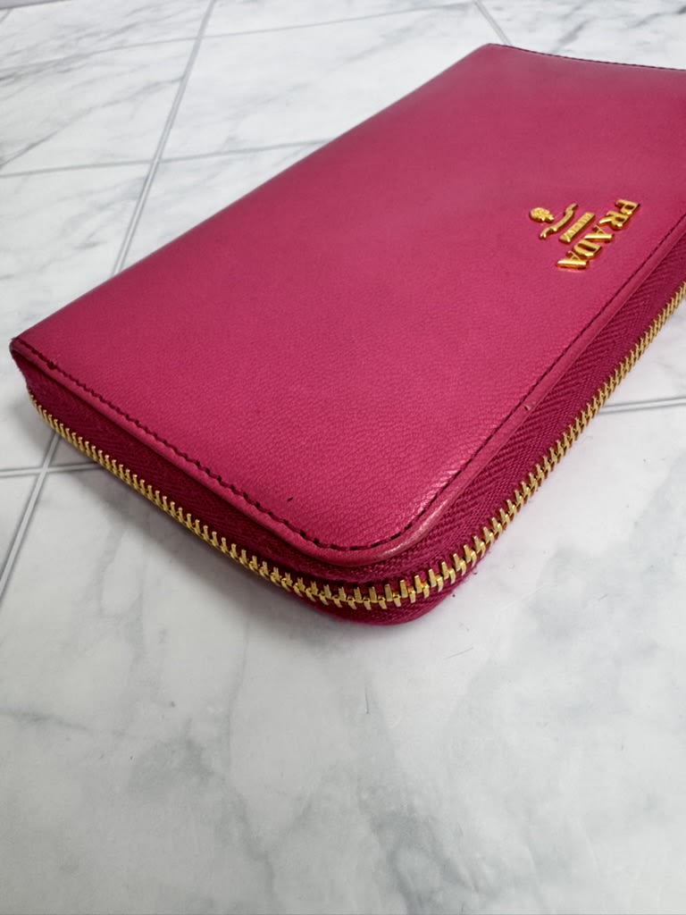 Prada Pink Grained Leather Long Zippy Wallet