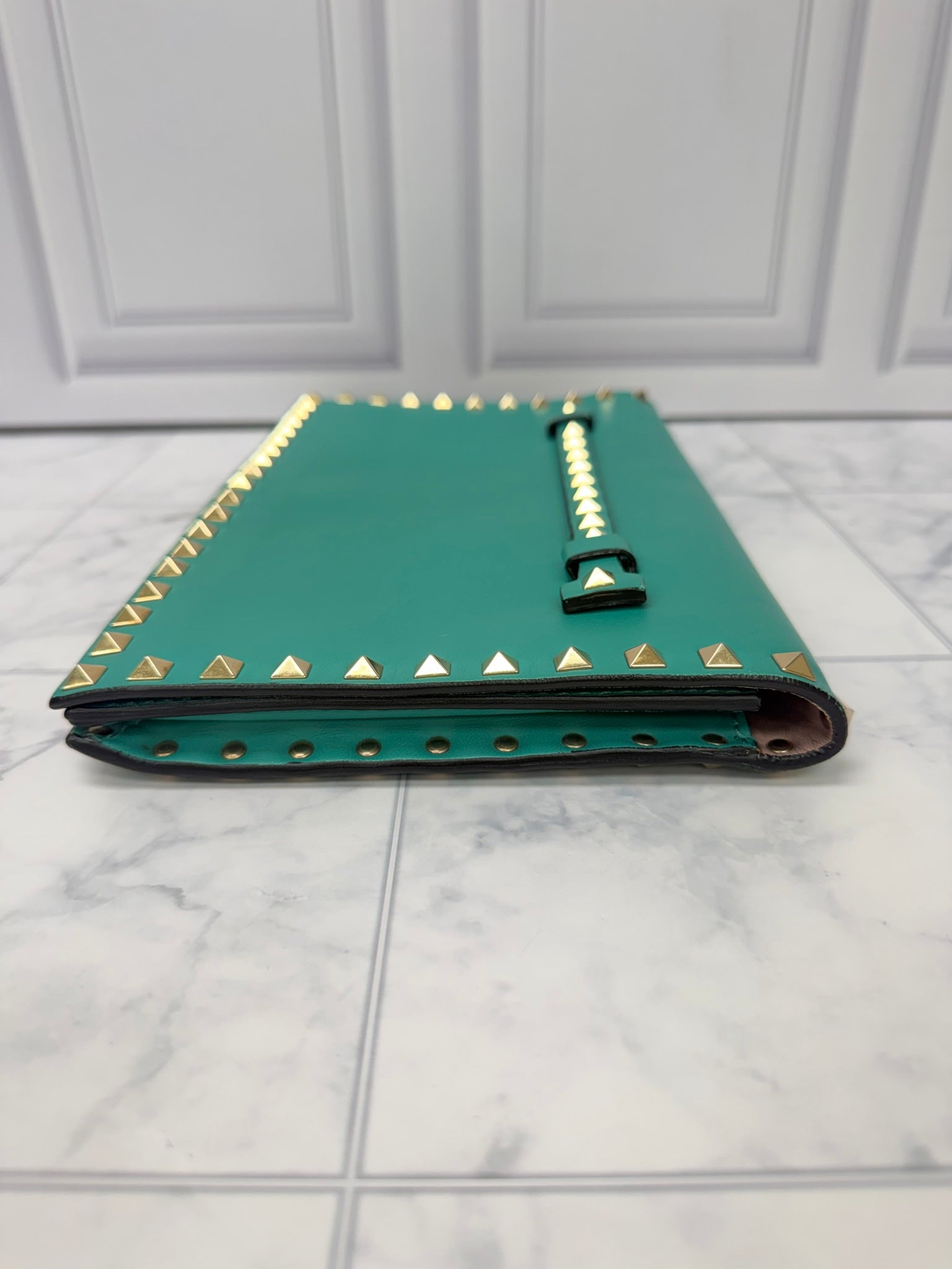 Valentino Teal Leather Rockstud Clutch